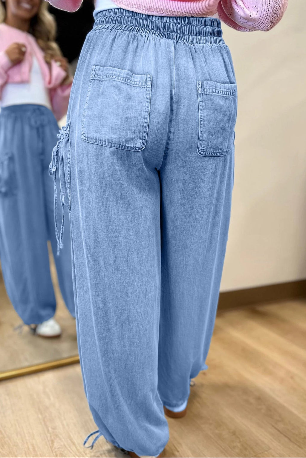 Denim Drawstring Pocket Elastic Waist Loose Pants - Rooted & Reckless Co.