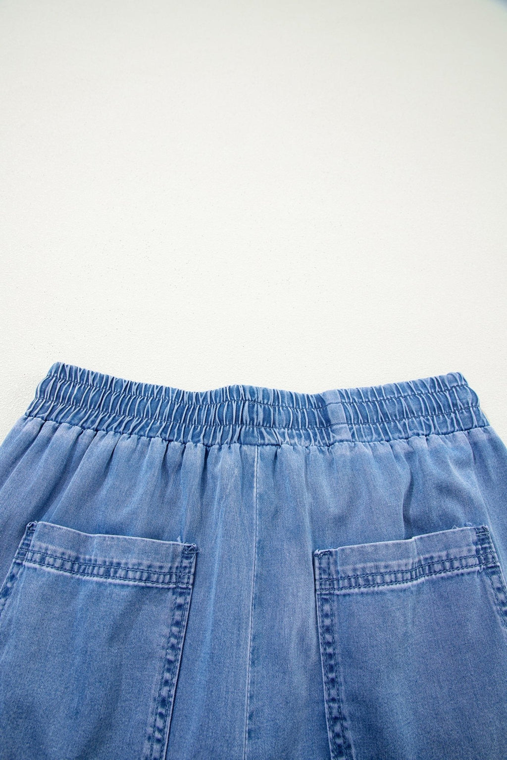 Denim Drawstring Pocket Elastic Waist Loose Pants - Rooted & Reckless Co.