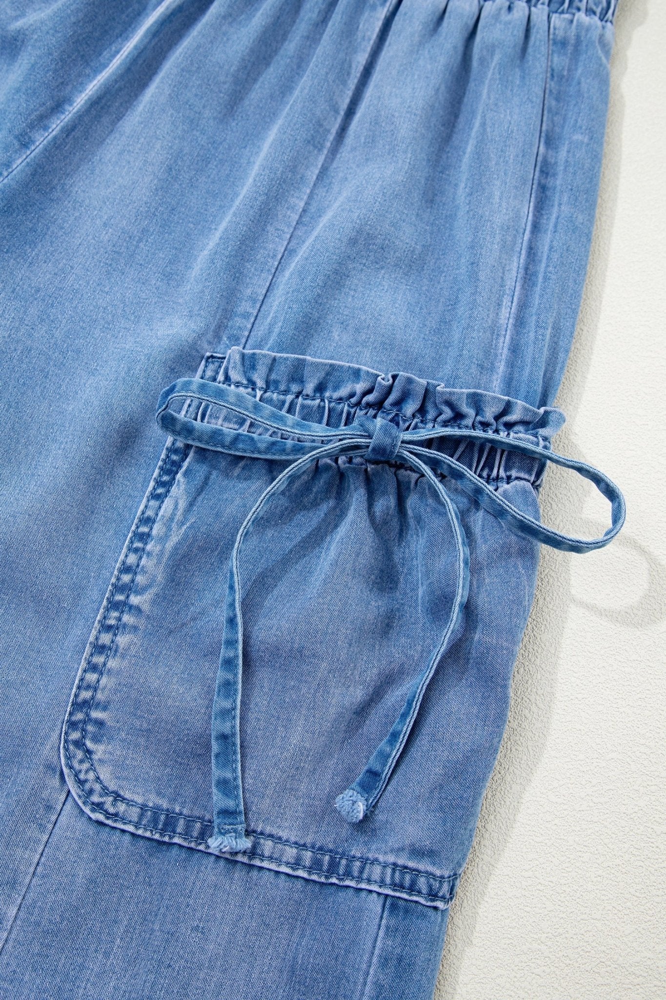 Denim Drawstring Pocket Elastic Waist Loose Pants - Rooted & Reckless Co.