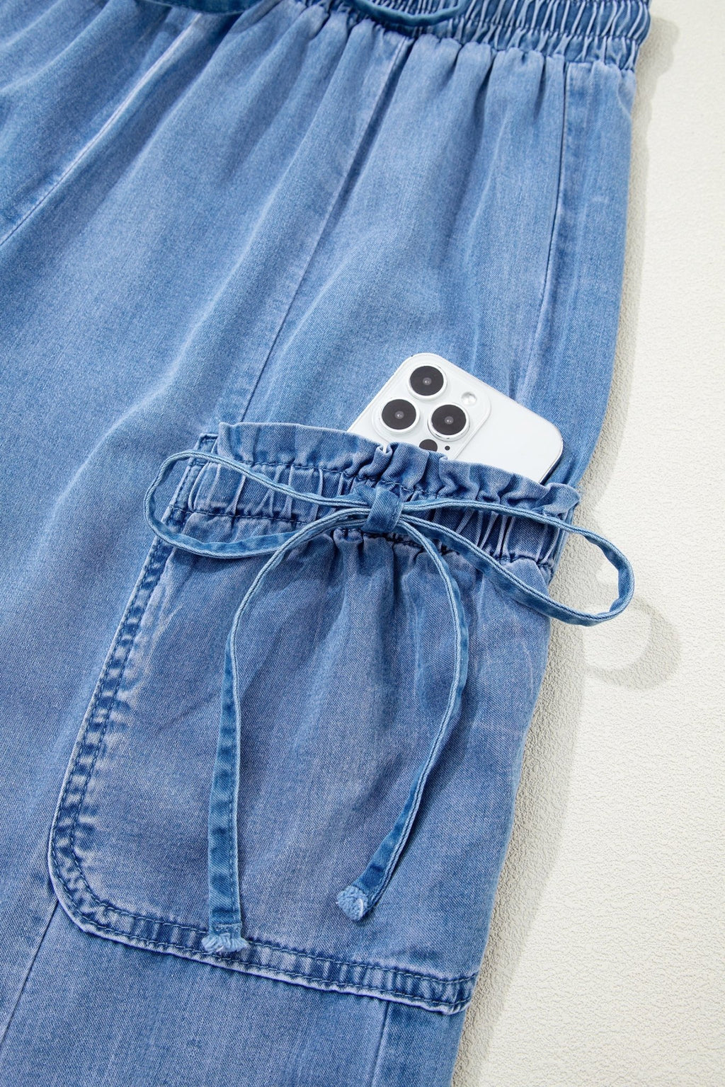 Denim Drawstring Pocket Elastic Waist Loose Pants - Rooted & Reckless Co.