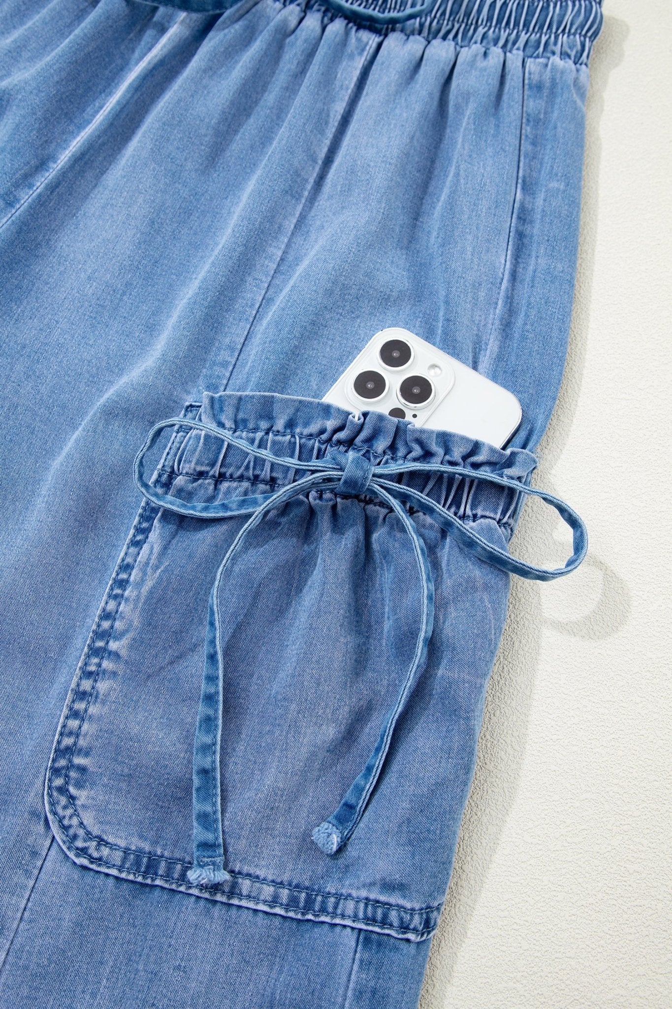 Denim Drawstring Pocket Elastic Waist Loose Pants - Rooted & Reckless Co.