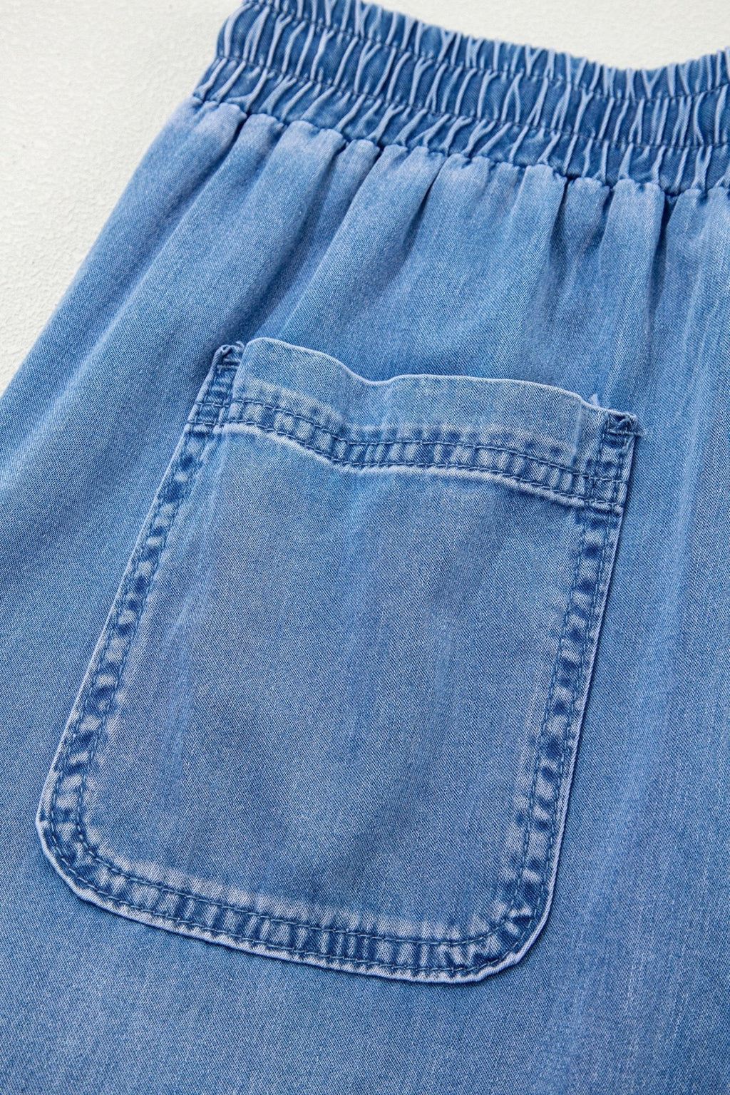 Denim Drawstring Pocket Elastic Waist Loose Pants - Rooted & Reckless Co.