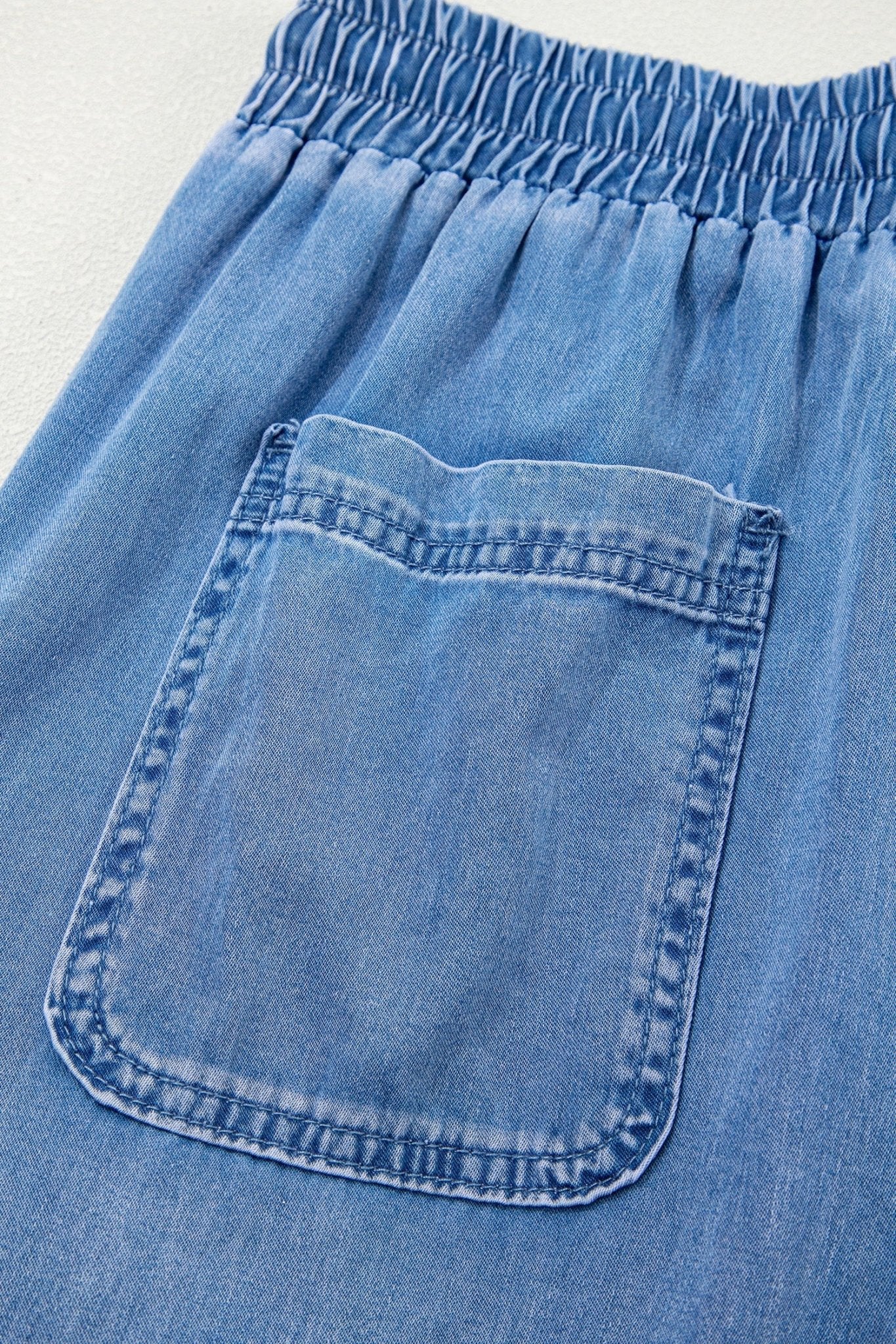 Denim Drawstring Pocket Elastic Waist Loose Pants - Rooted & Reckless Co.