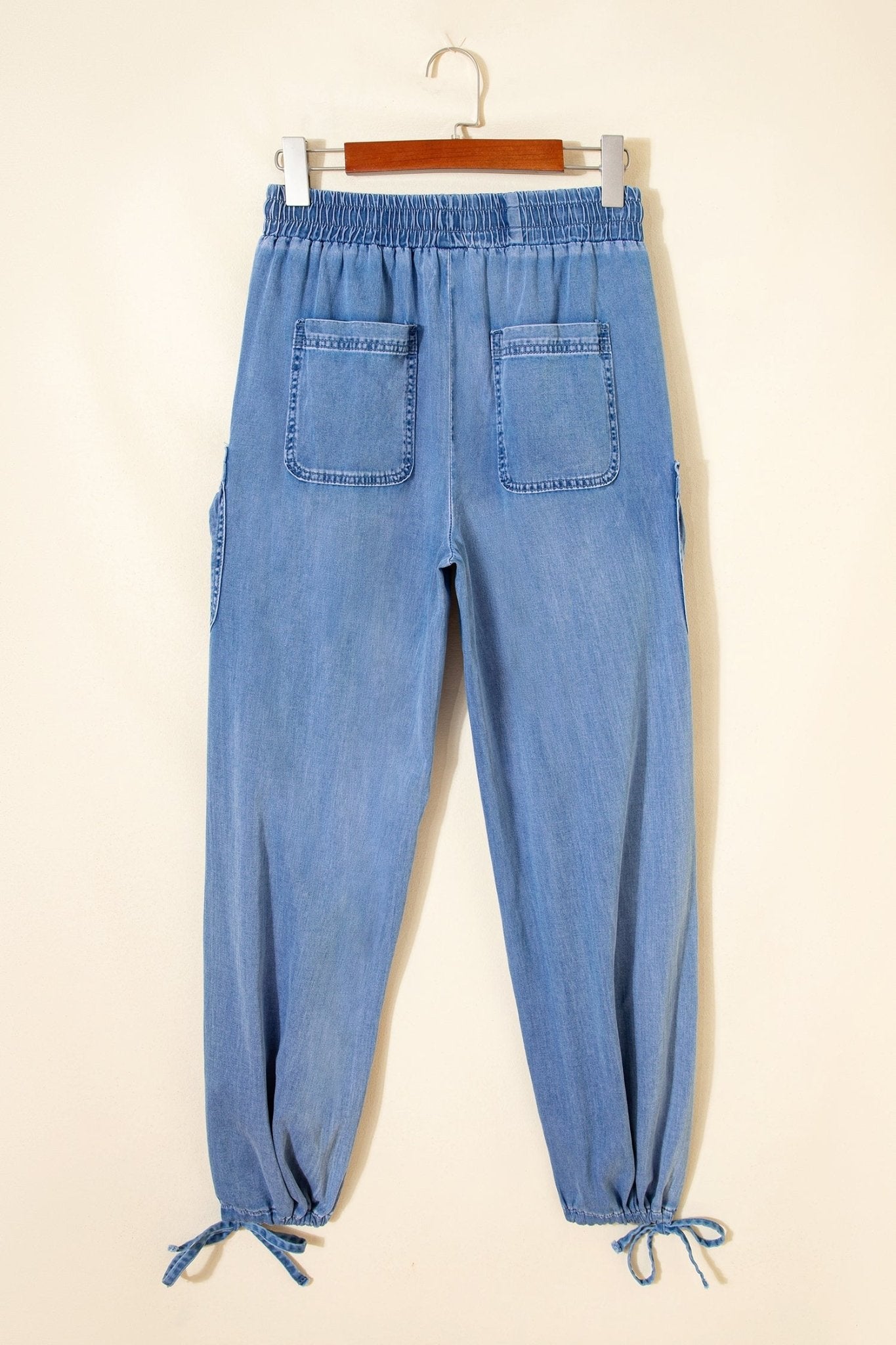 Denim Drawstring Pocket Elastic Waist Loose Pants - Rooted & Reckless Co.
