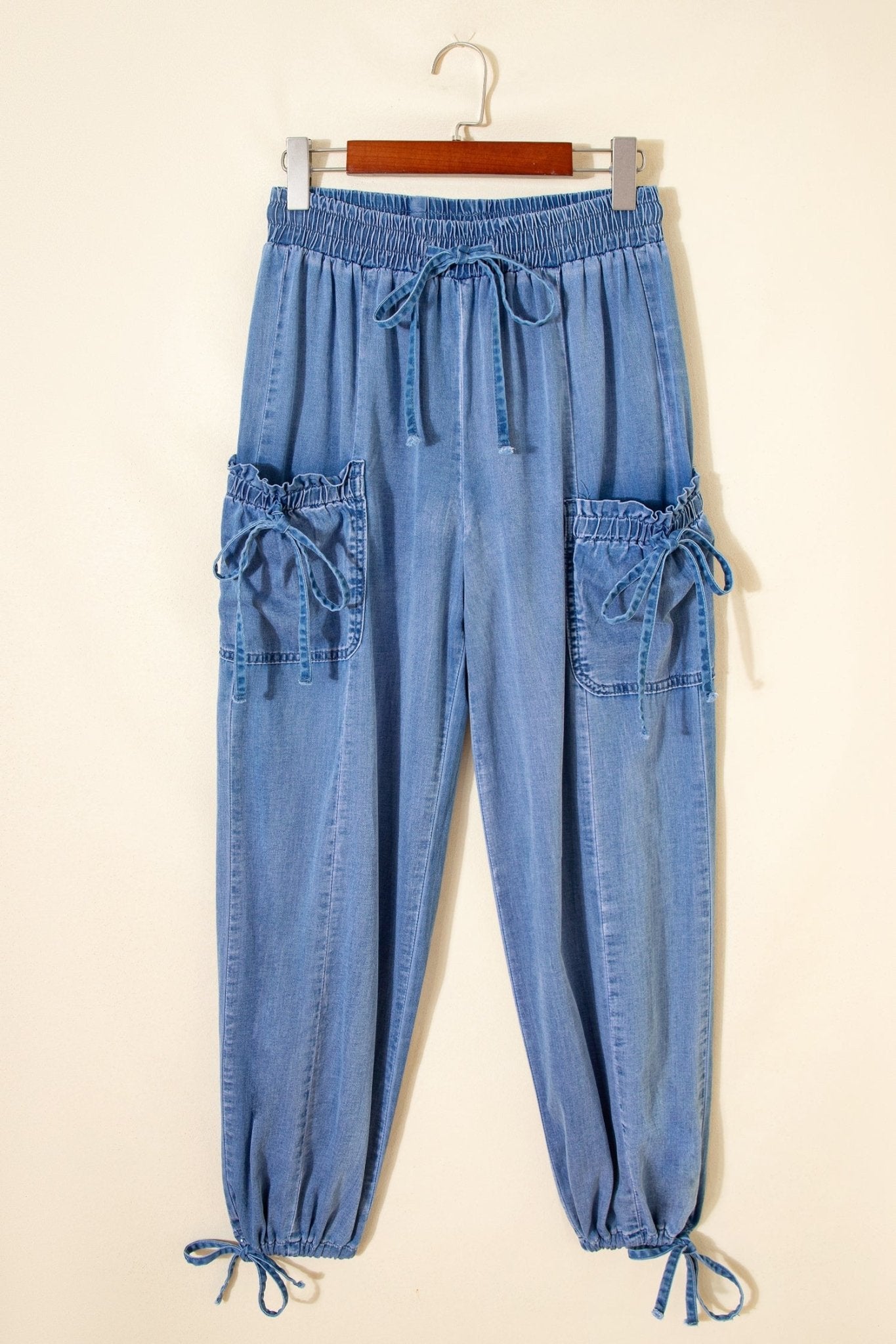 Denim Drawstring Pocket Elastic Waist Loose Pants - Rooted & Reckless Co.