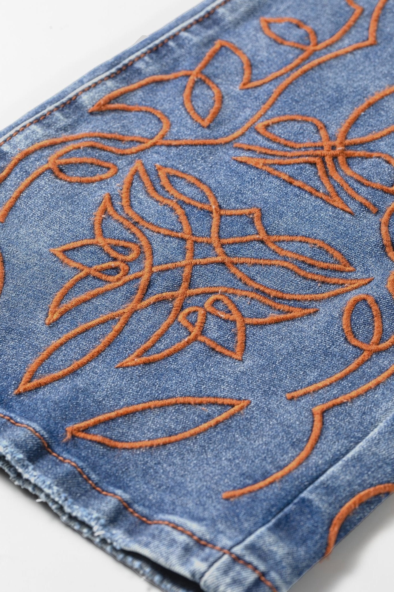 Denim Embroidered Flare Leg Jeans w/ Pockets - Rooted & Reckless Co.