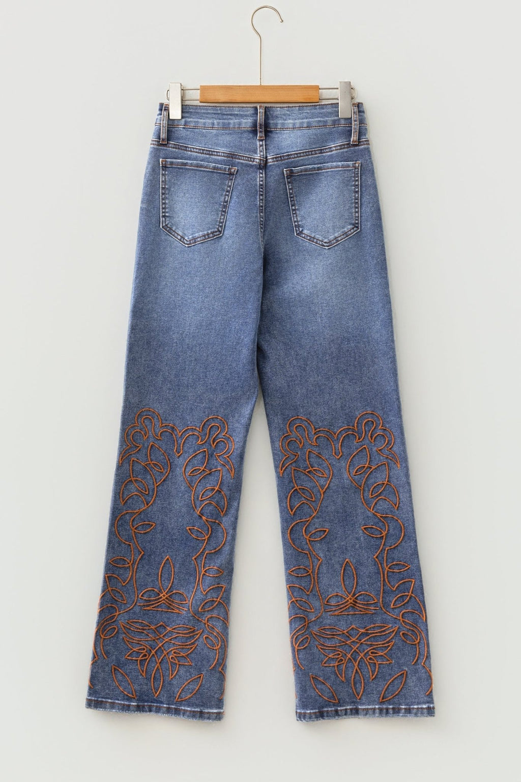 Denim Embroidered Flare Leg Jeans w/ Pockets - Rooted & Reckless Co.