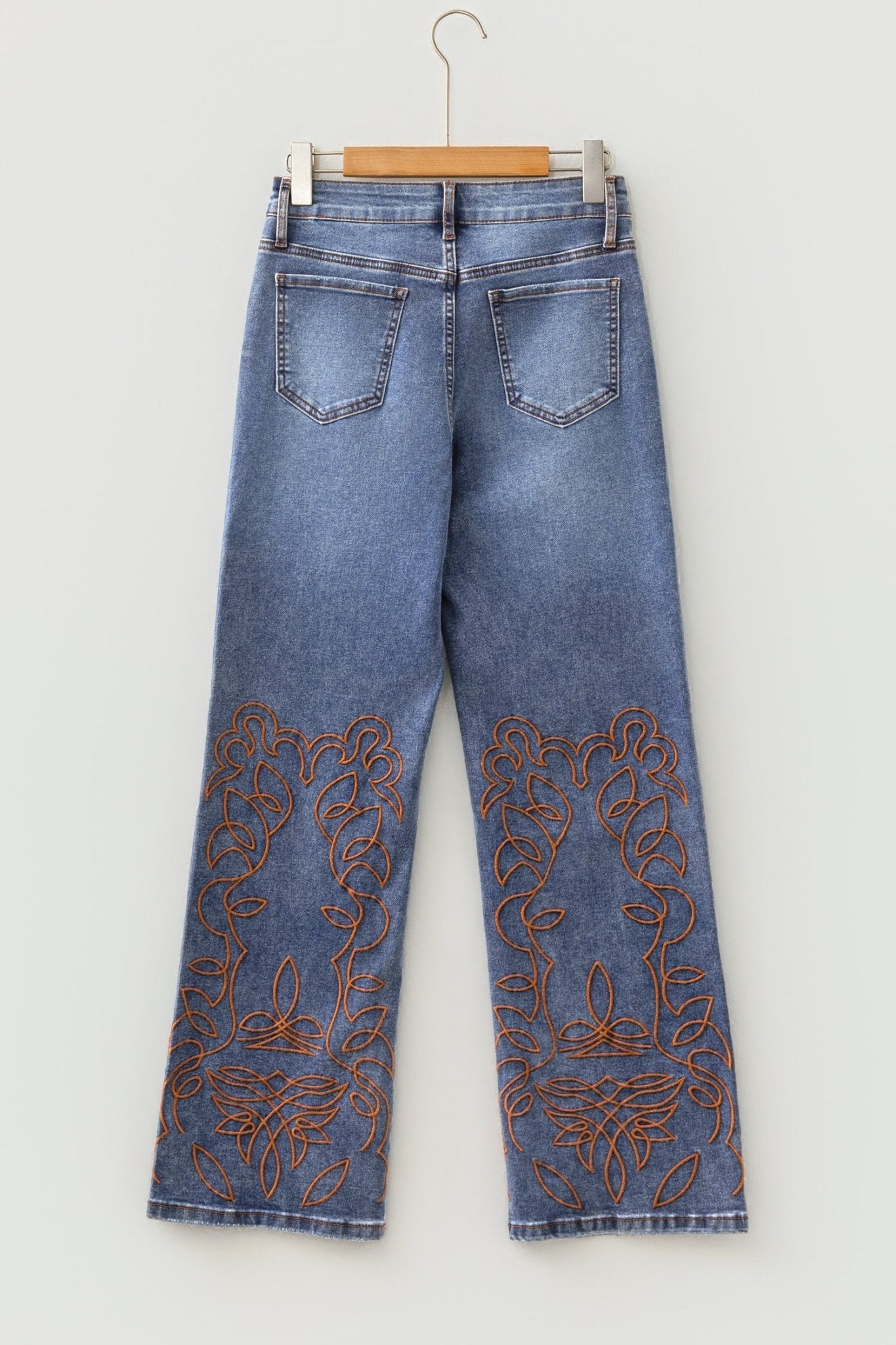 Denim Embroidered Flare Leg Jeans w/ Pockets - Rooted & Reckless Co.