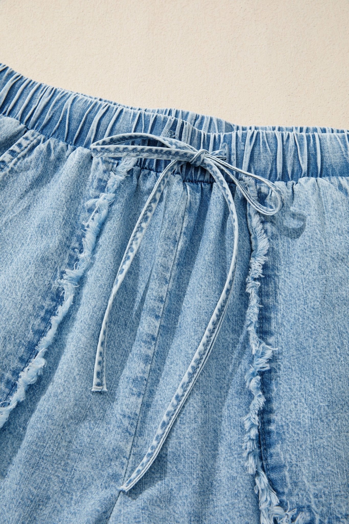 Denim Frayed Edge Acid Wash Shorts - Rooted & Reckless Co.