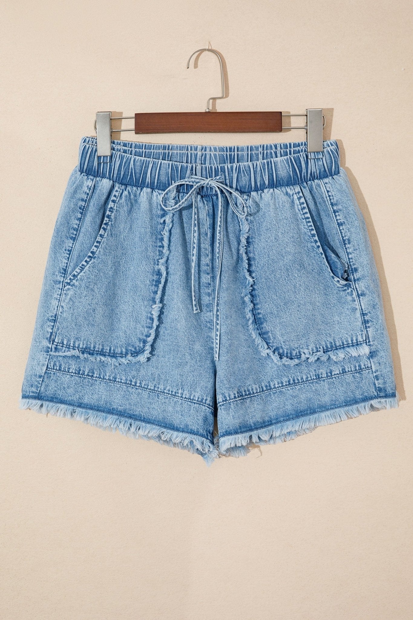 Denim Frayed Edge Acid Wash Shorts - Rooted & Reckless Co.