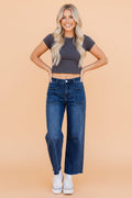 Denim Frayed Hem Cropped Straight Leg Jeans - Rooted & Reckless Co.