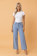 Denim Frayed Raw Edge Stripe Side Panel Jeans - Rooted & Reckless Co.