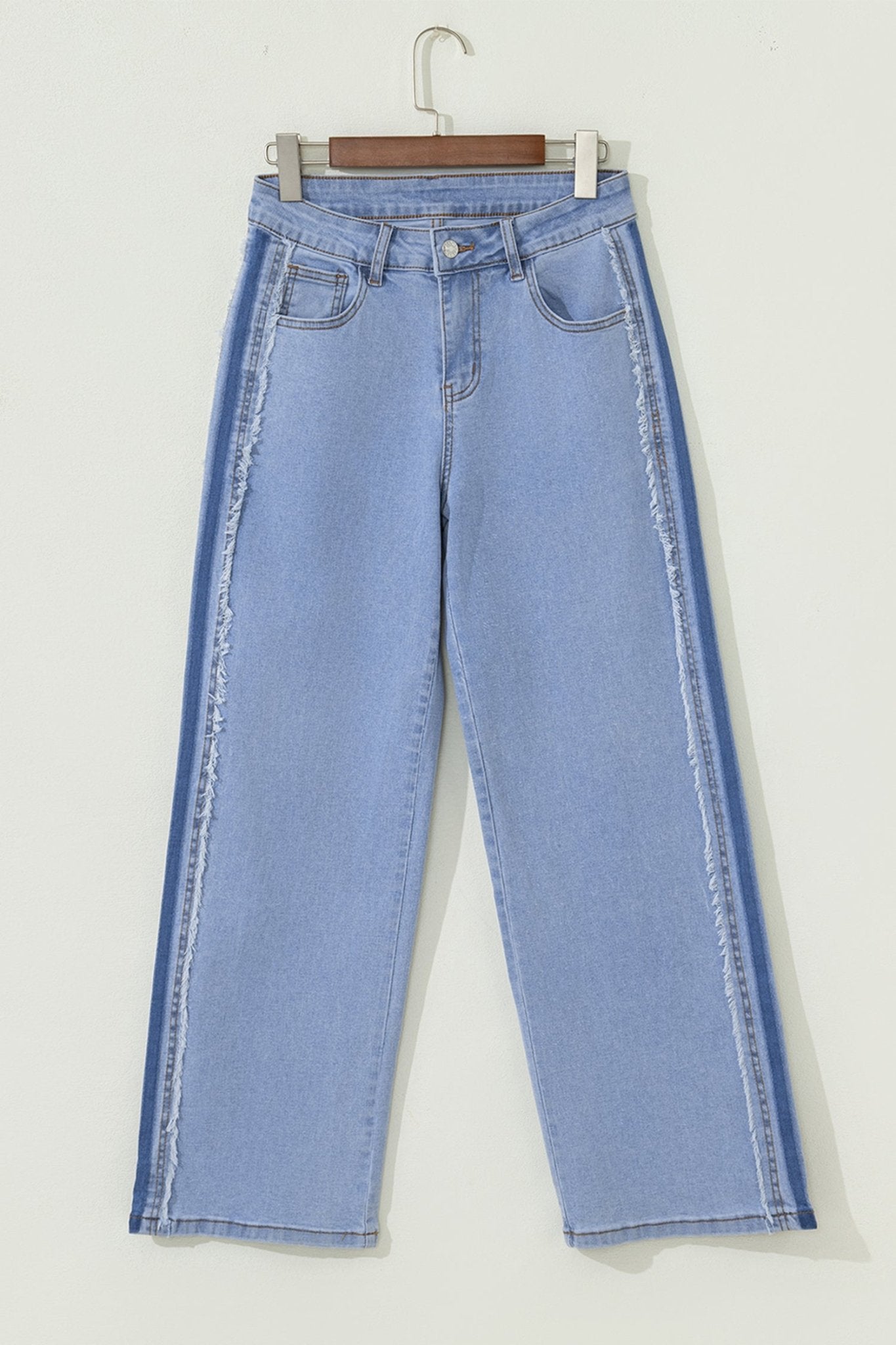 Denim Frayed Raw Edge Stripe Side Panel Jeans - Rooted & Reckless Co.