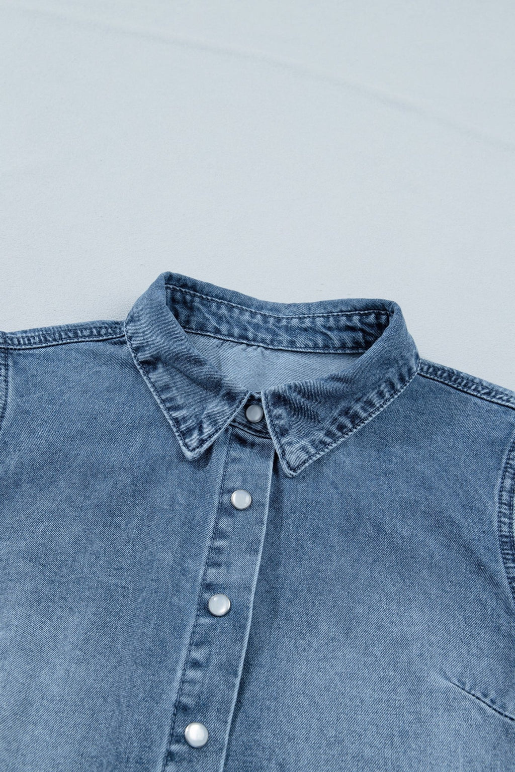 Denim Frilled Short Sleeve Snap Button Shirt - Rooted & Reckless Co.