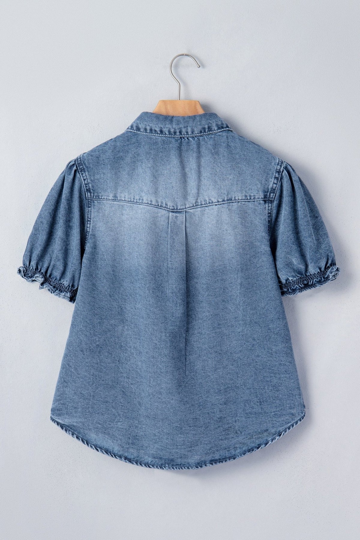 Denim Frilled Short Sleeve Snap Button Shirt - Rooted & Reckless Co.