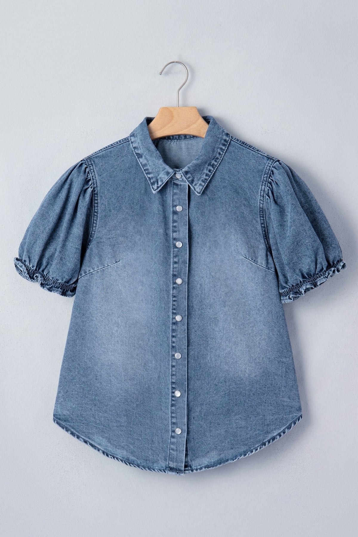 Denim Frilled Short Sleeve Snap Button Shirt - Rooted & Reckless Co.
