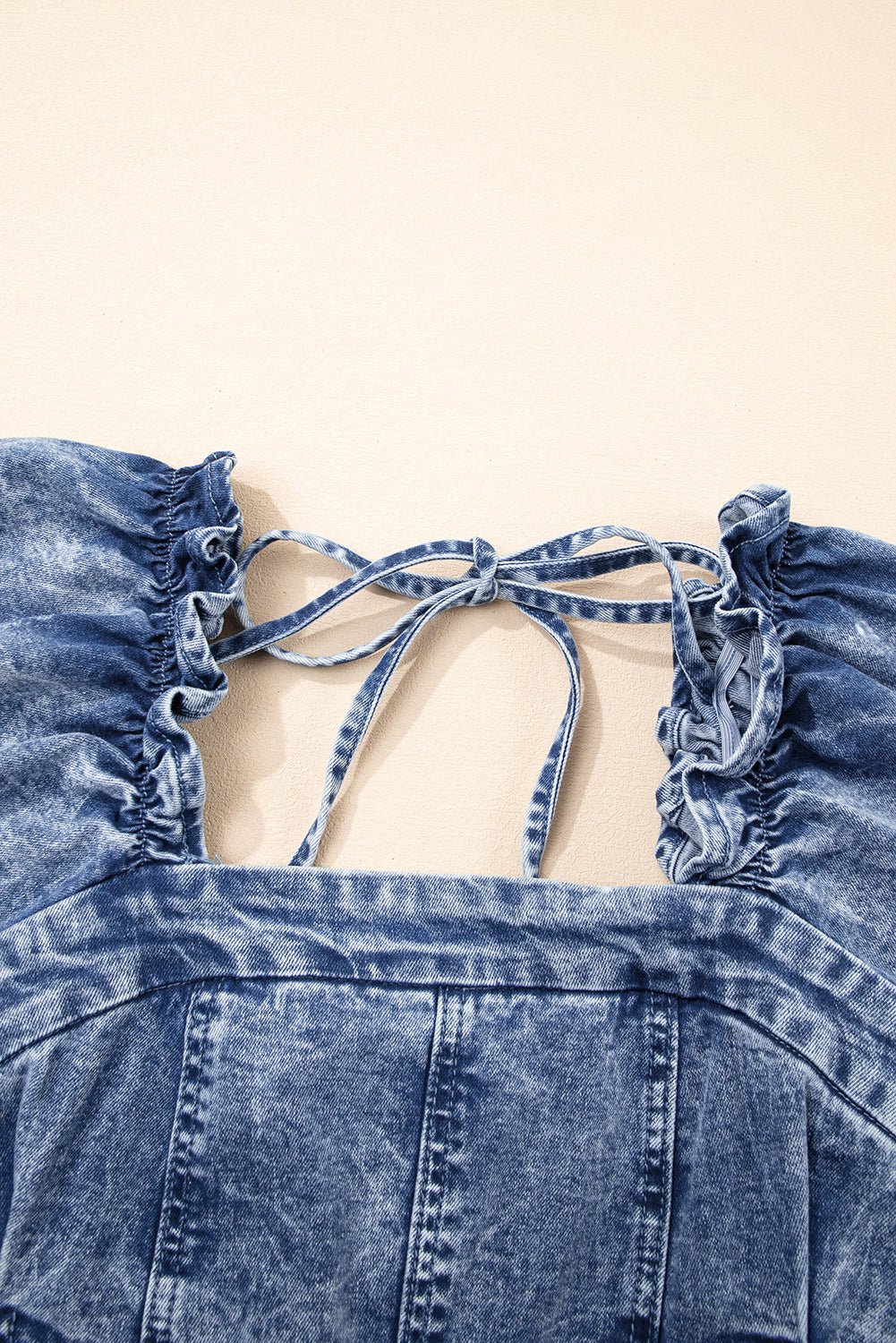 Denim Frilly Square Neck Bustier Puff Sleeve Dress - Rooted & Reckless Co.