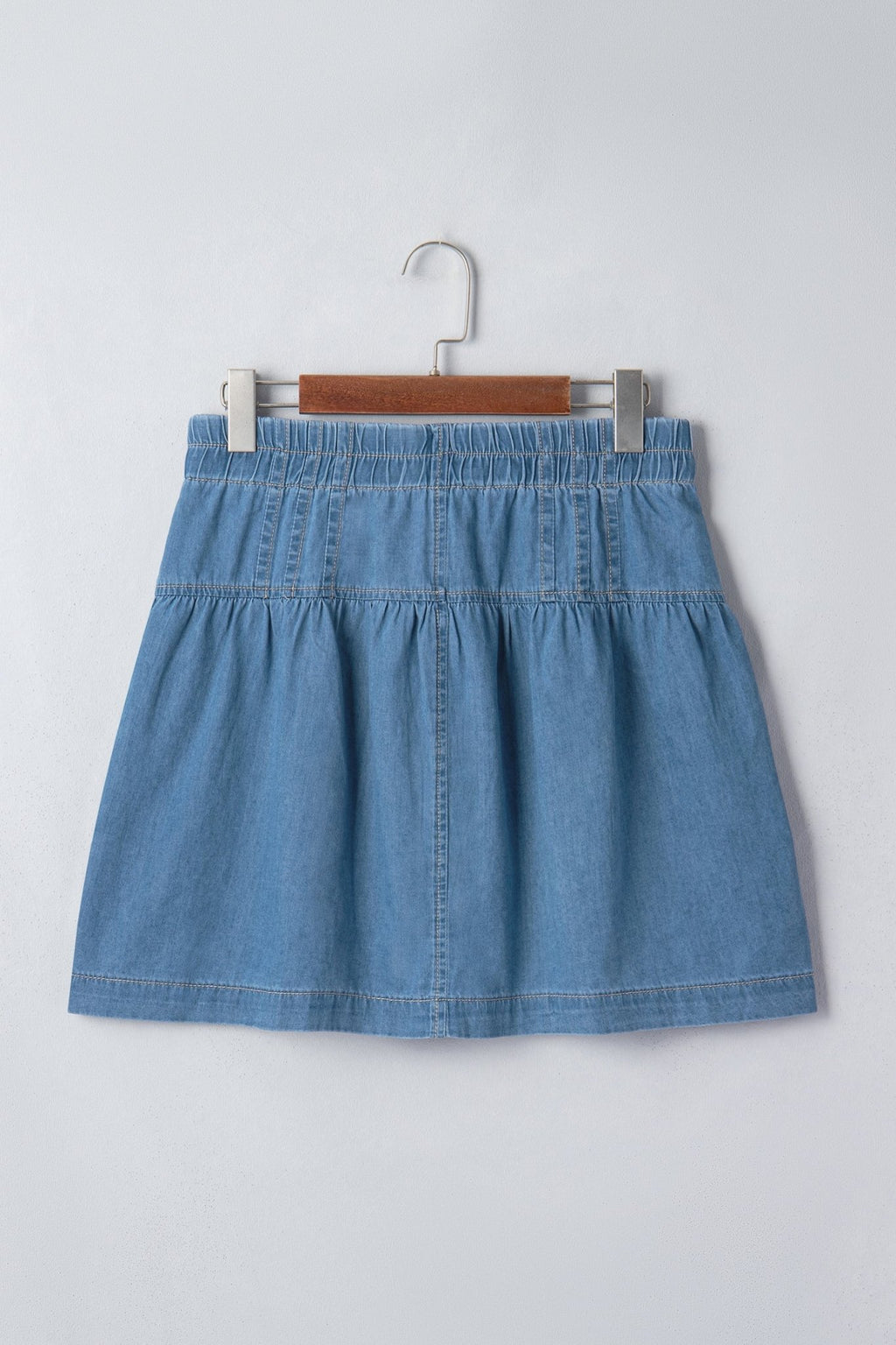 Denim Half Button Pleated Drawstring Mini Skirt - Rooted & Reckless Co.