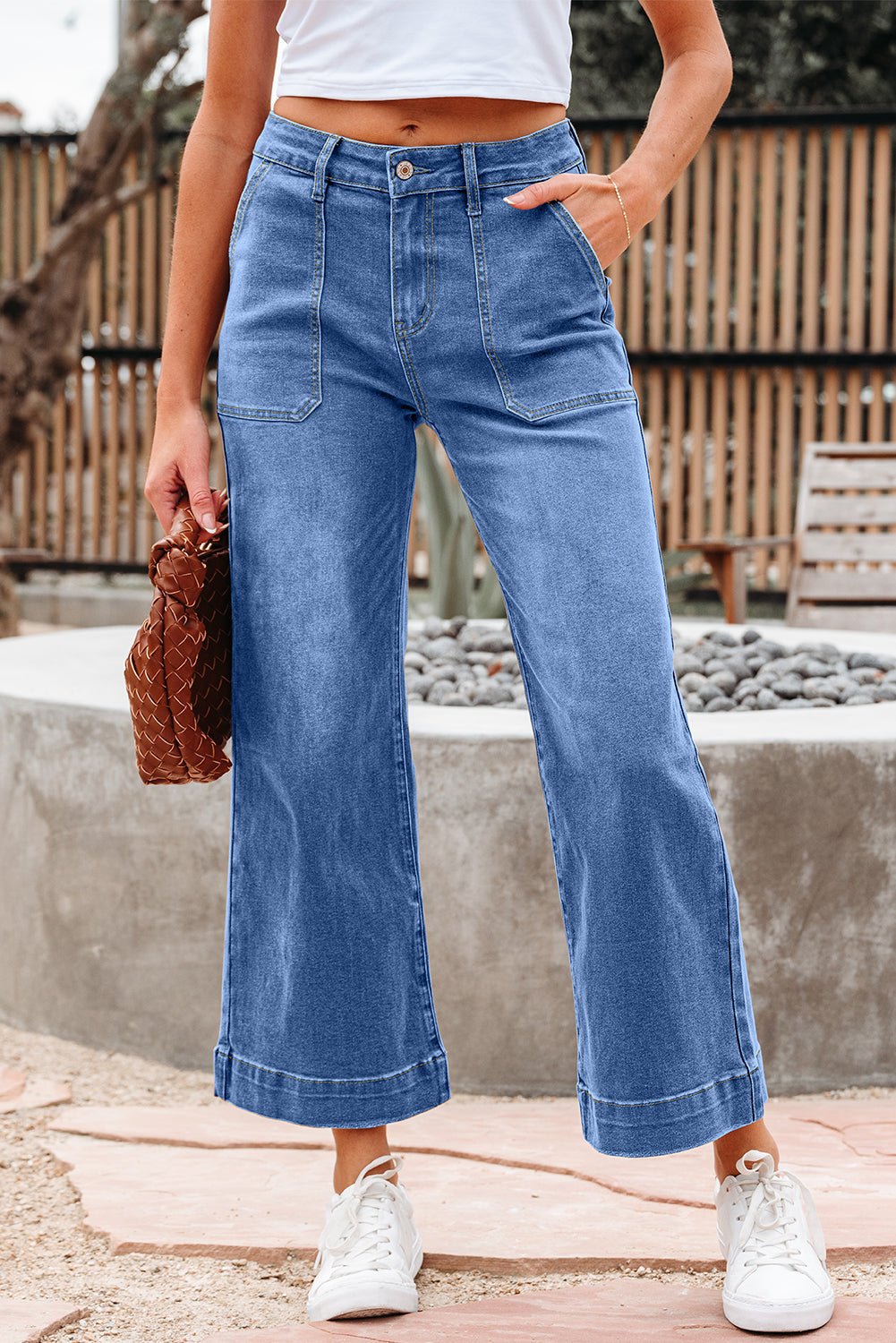 Denim High Rise Cropped Wide Leg Jeans - Rooted & Reckless Co.