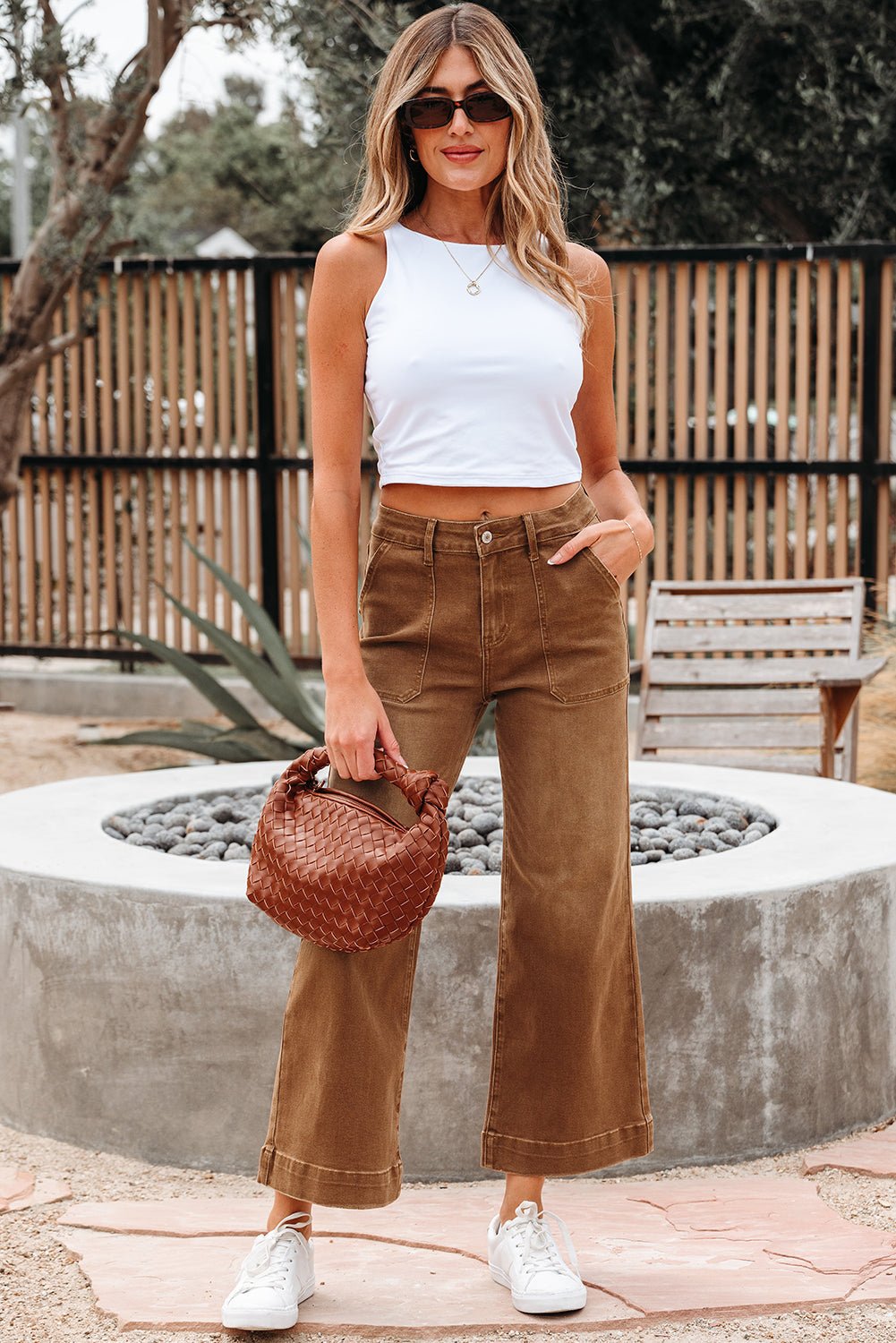 Denim High Rise Cropped Wide Leg Jeans - Rooted & Reckless Co.