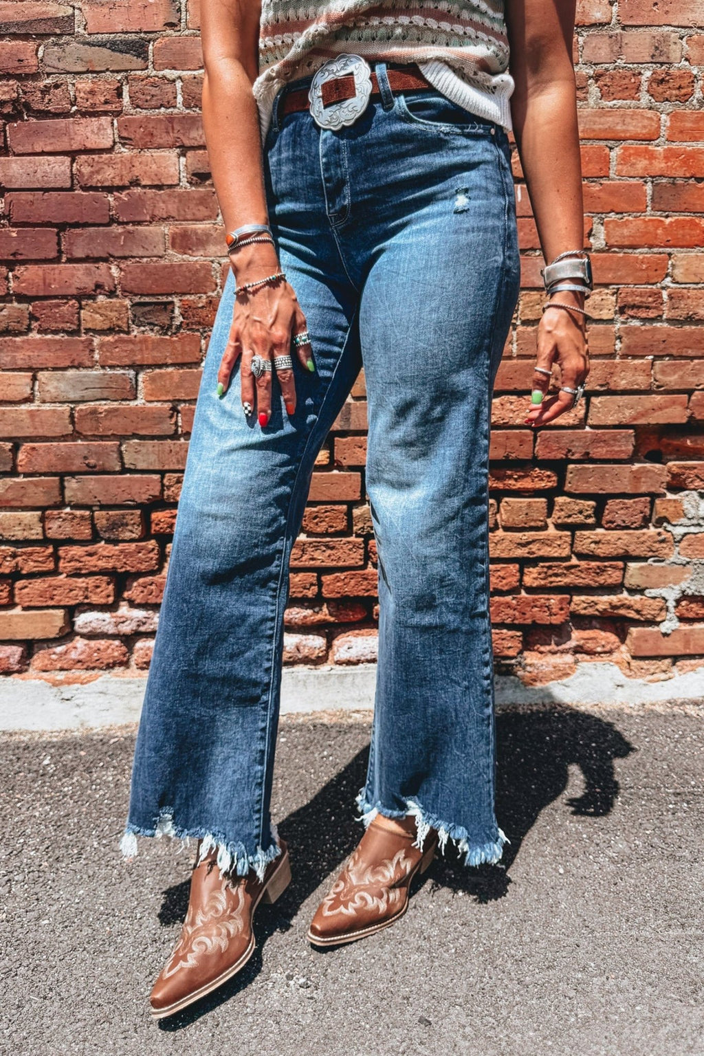 Denim High Waist Frayed Hem Flare Jeans - Rooted & Reckless Co.