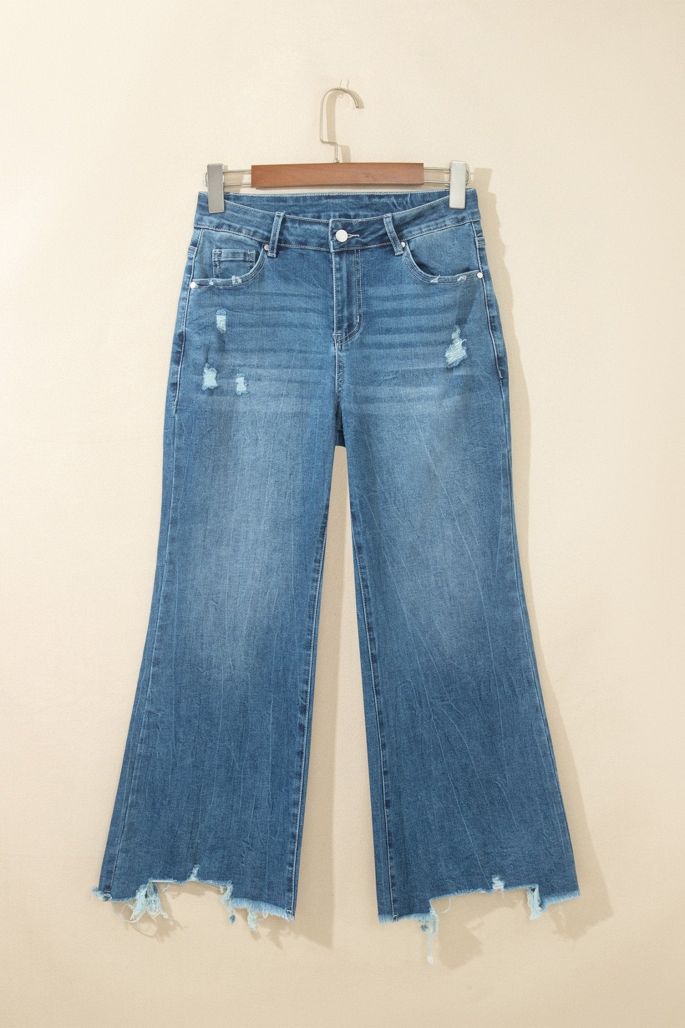 Denim High Waist Frayed Hem Flare Jeans - Rooted & Reckless Co.