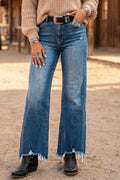 Denim High Waist Frayed Hem Flare Jeans - Rooted & Reckless Co.