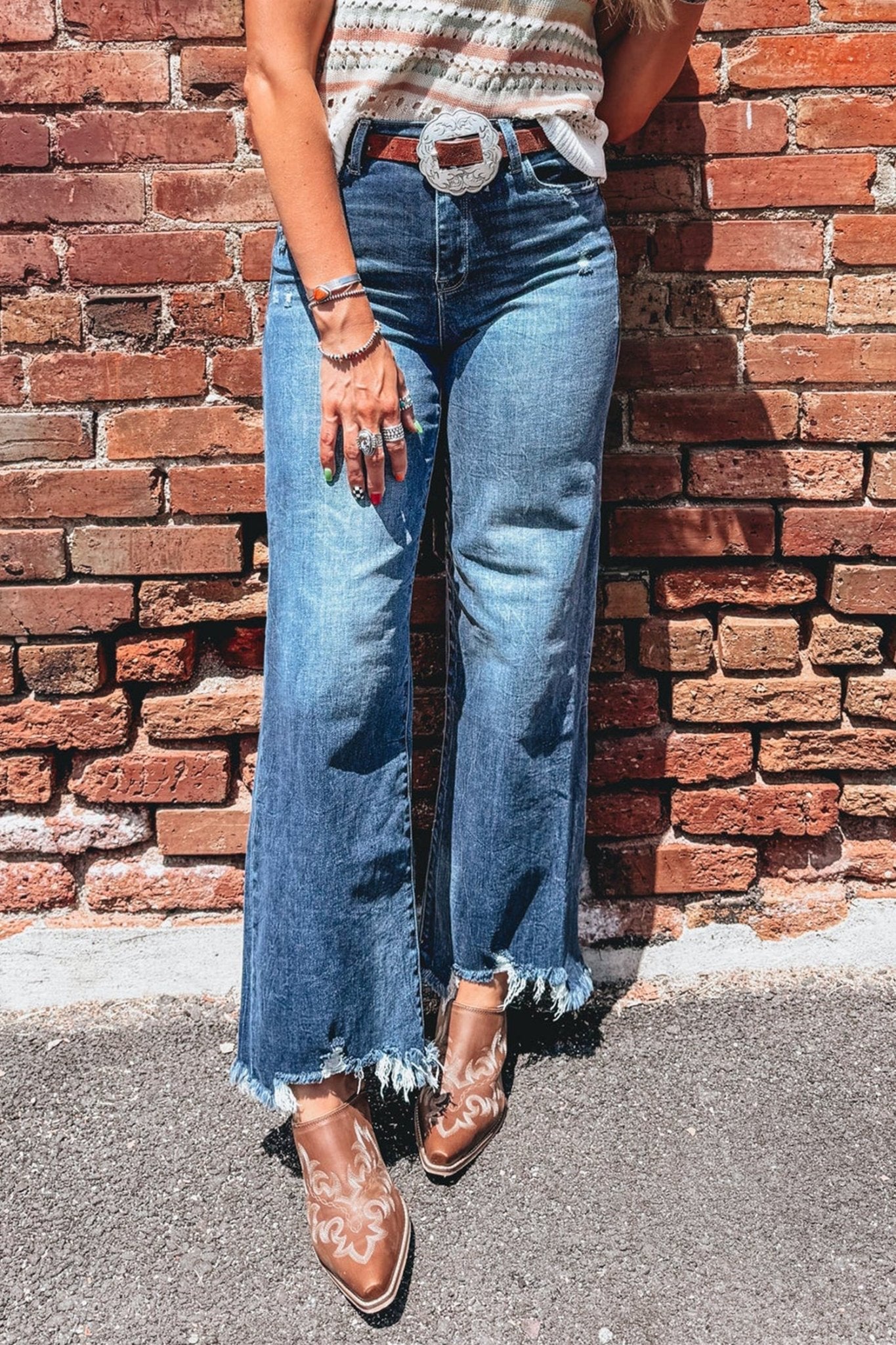 Denim High Waist Frayed Hem Flare Jeans - Rooted & Reckless Co.