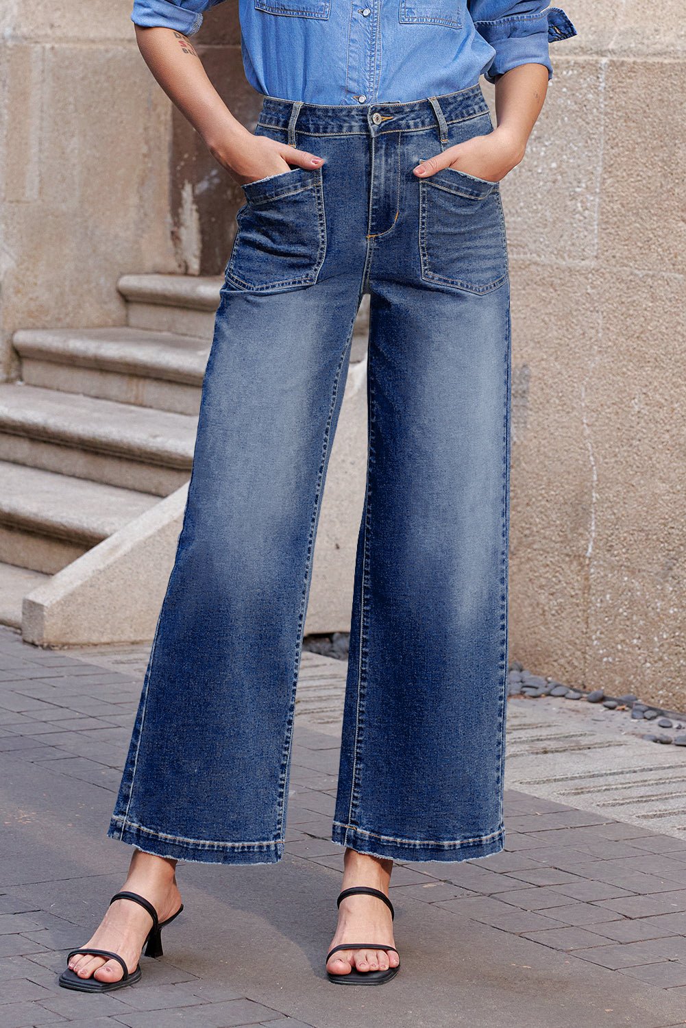 Denim High Waist Patch Pocket Straight Leg Jeans - Rooted & Reckless Co.