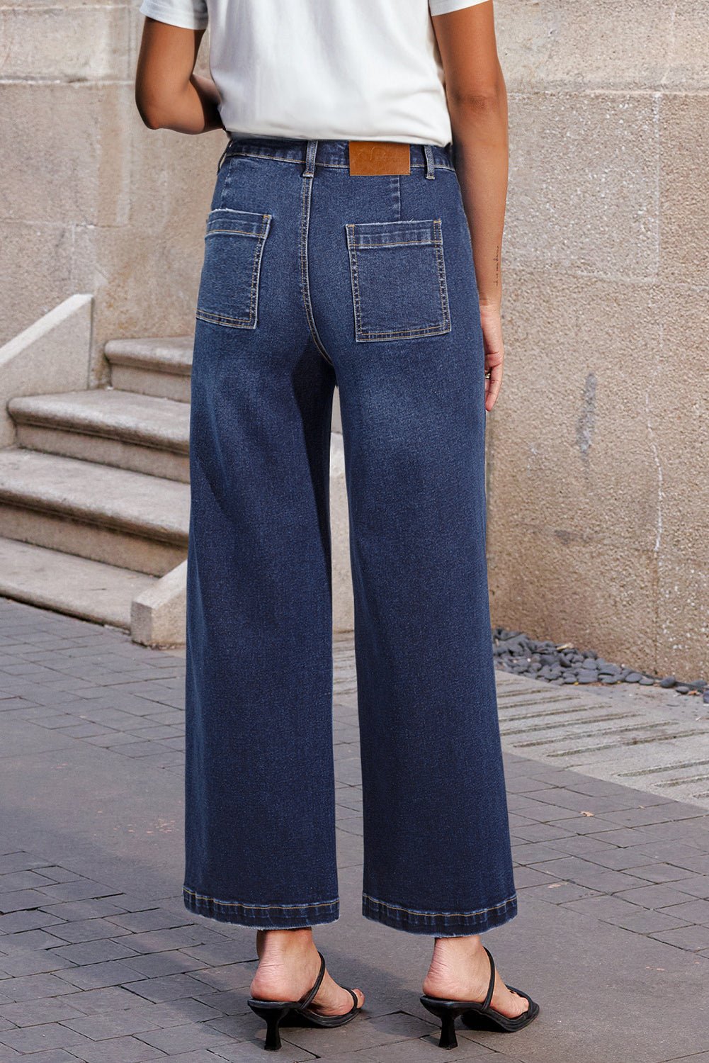 Denim High Waist Patch Pocket Straight Leg Jeans - Rooted & Reckless Co.