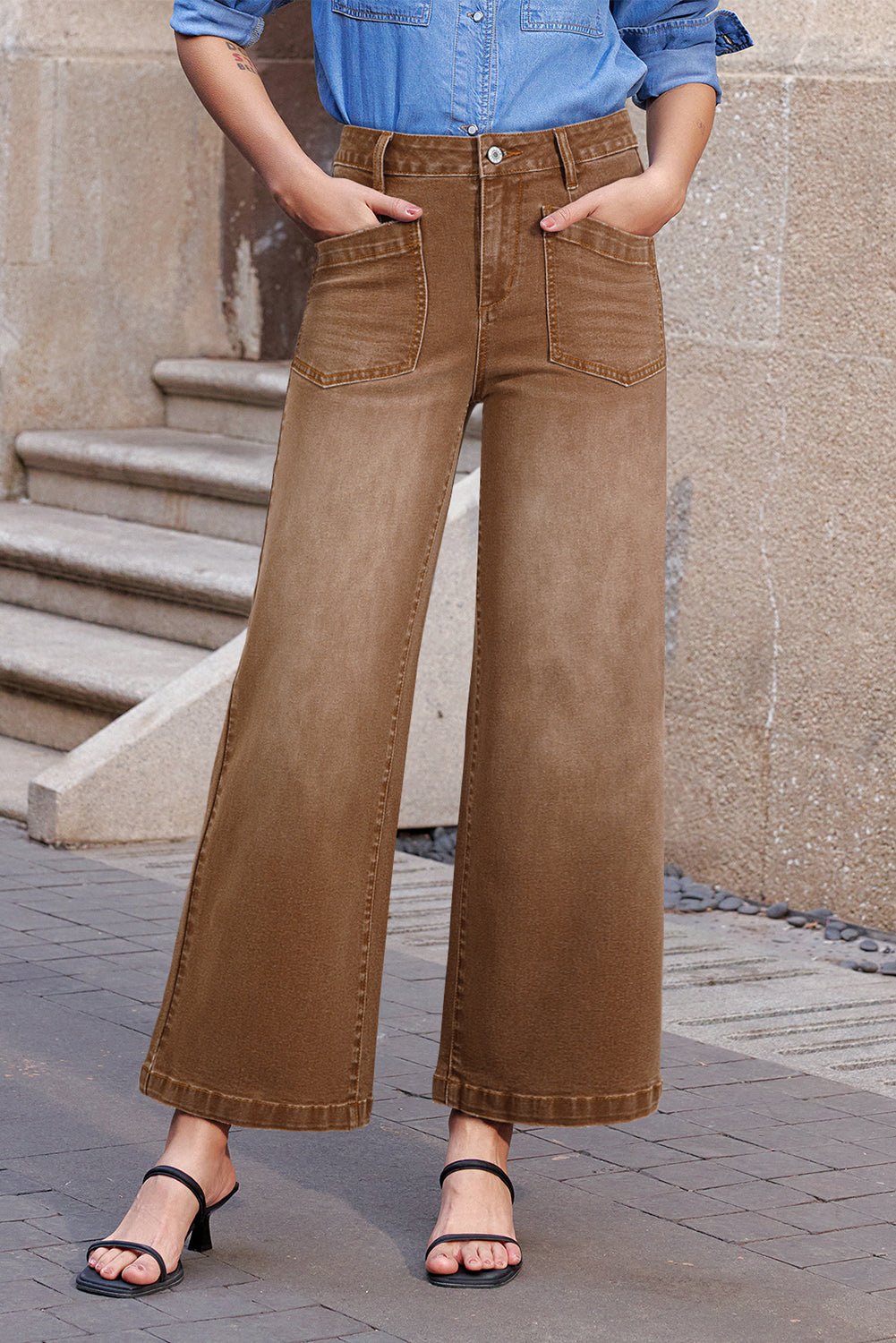 Denim High Waist Patch Pocket Straight Leg Jeans - Rooted & Reckless Co.