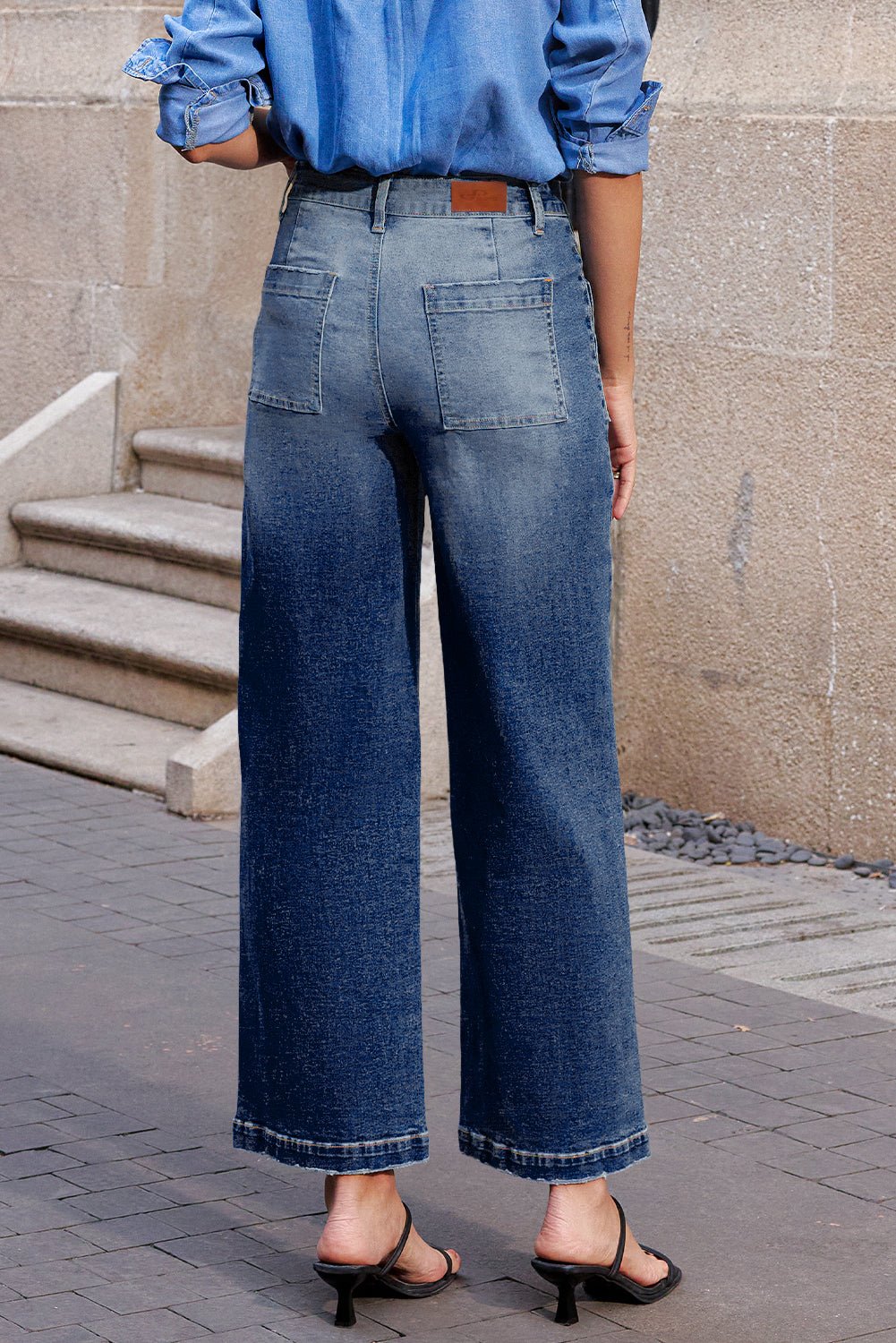 Denim High Waist Patch Pocket Straight Leg Jeans - Rooted & Reckless Co.