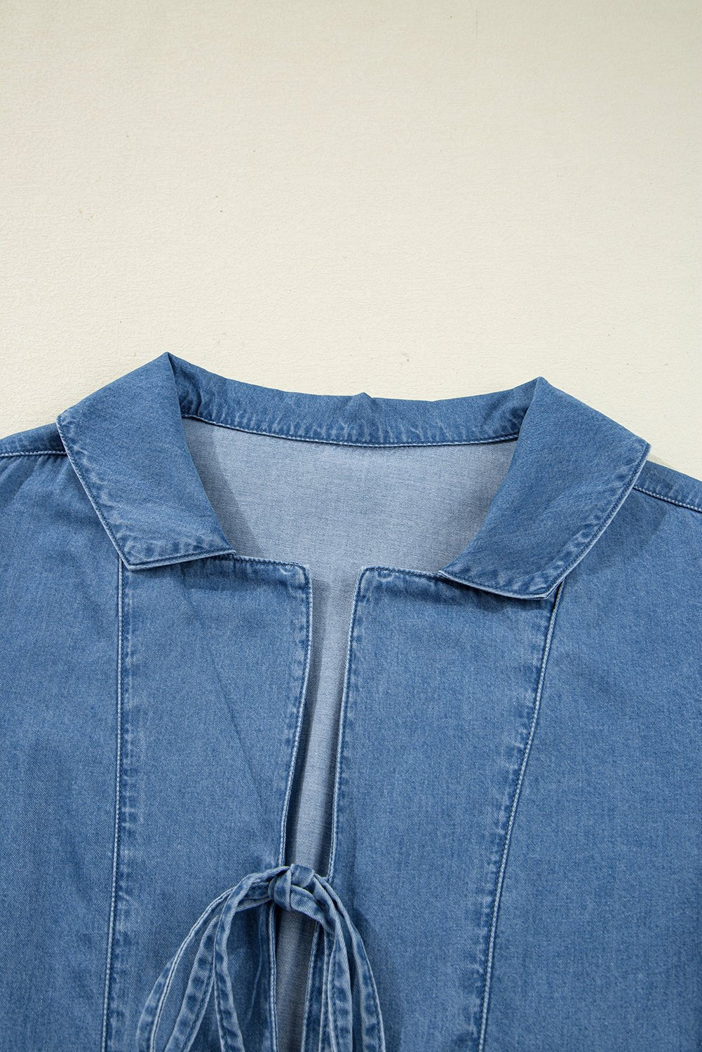 Denim Lapel Collar Balloon Sleeve Peplum Top - Rooted & Reckless Co.