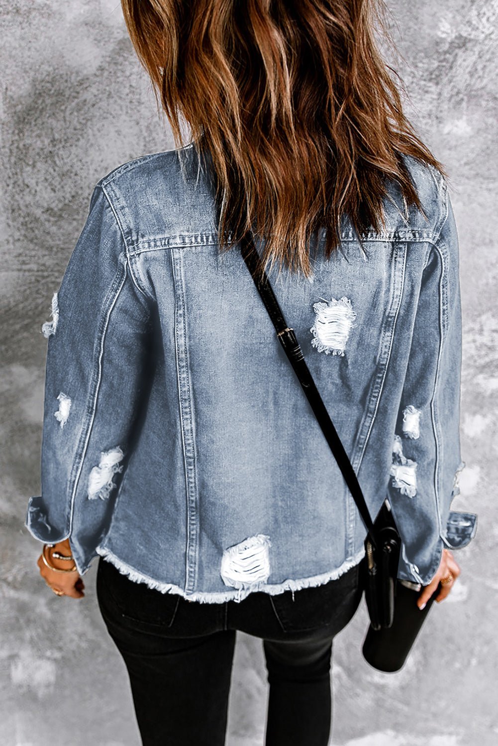 Denim Lapel Distressed Raw Hem Buttoned Jacket - Rooted & Reckless Co.