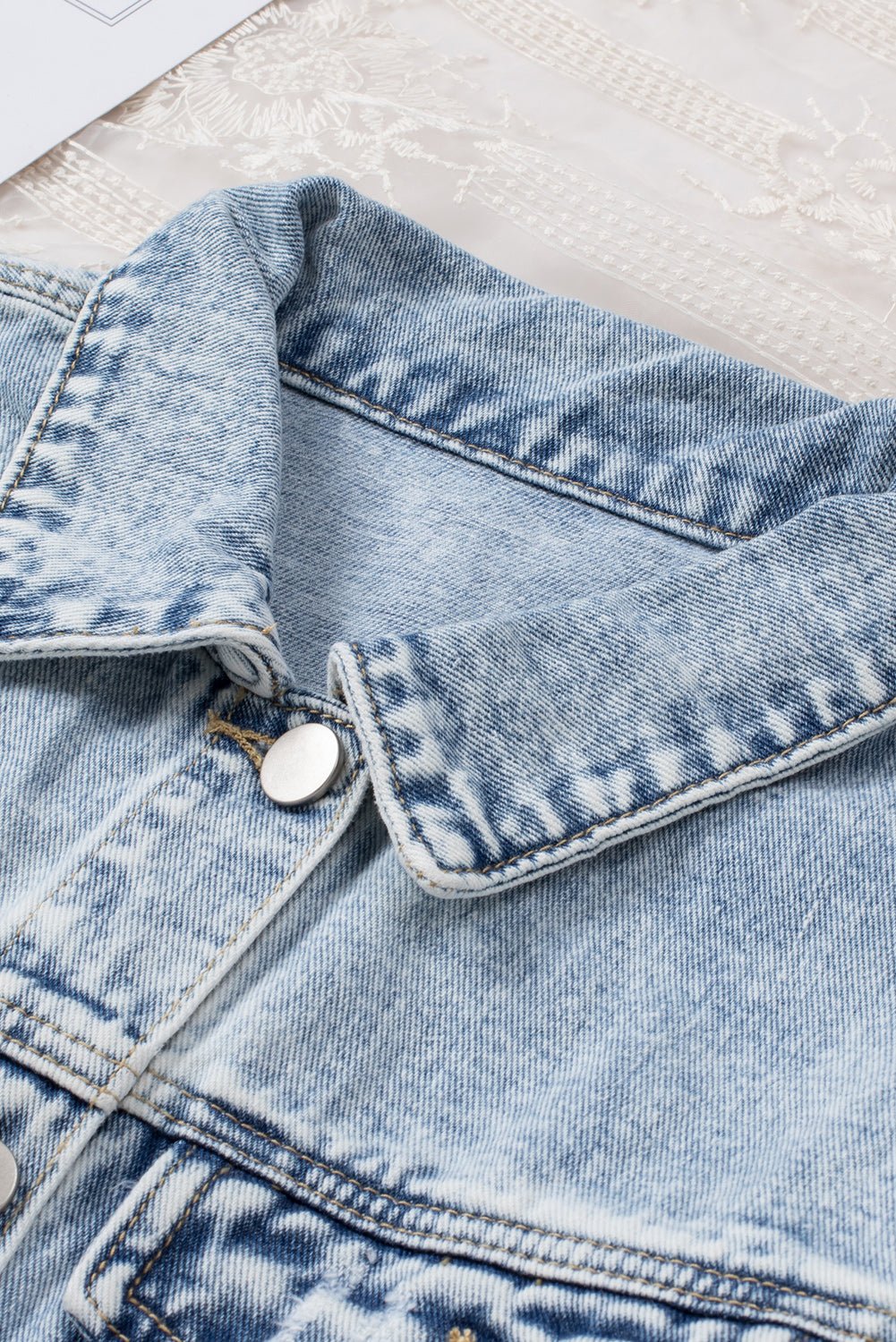 Denim Lapel Distressed Raw Hem Buttoned Jacket - Rooted & Reckless Co.