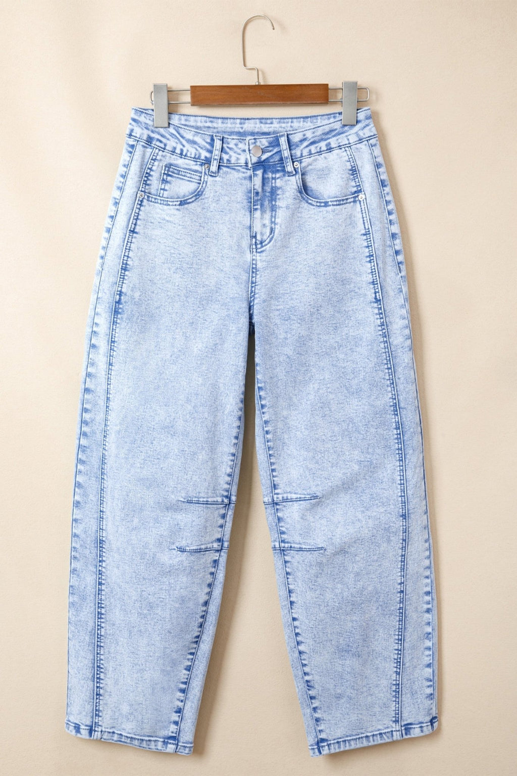 Denim Light Wash Elastic Waist Barrel Jeans - Rooted & Reckless Co.
