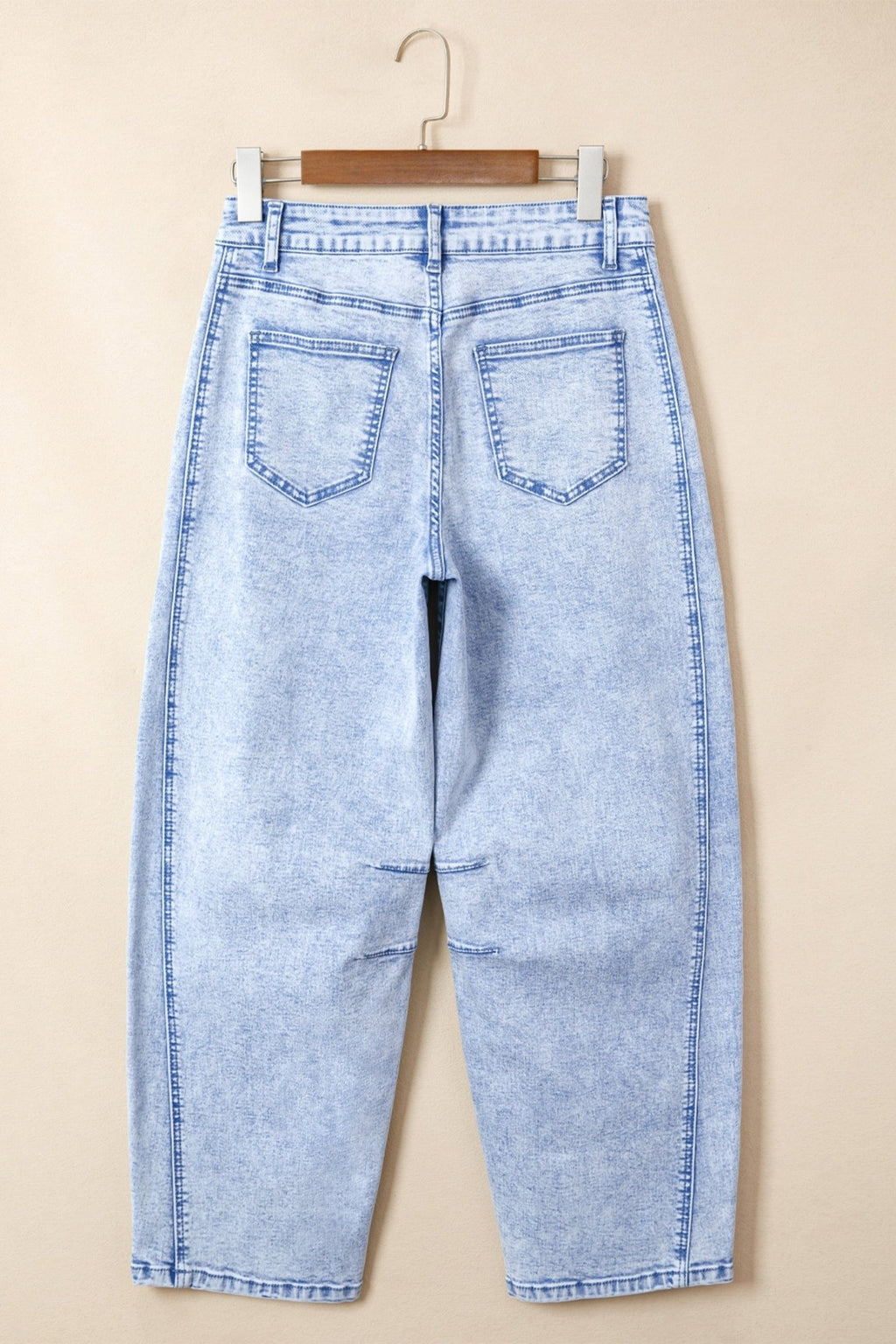 Denim Light Wash Elastic Waist Barrel Jeans - Rooted & Reckless Co.