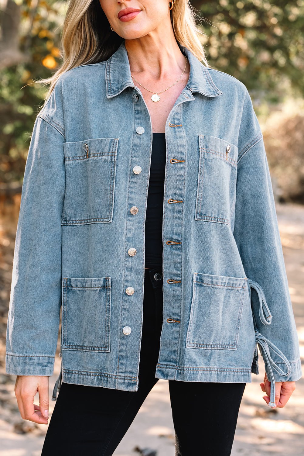 Denim Patch Pocket Side-Tie Jacket - Rooted & Reckless Co.