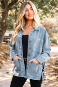 Denim Patch Pocket Side-Tie Jacket - Rooted & Reckless Co.