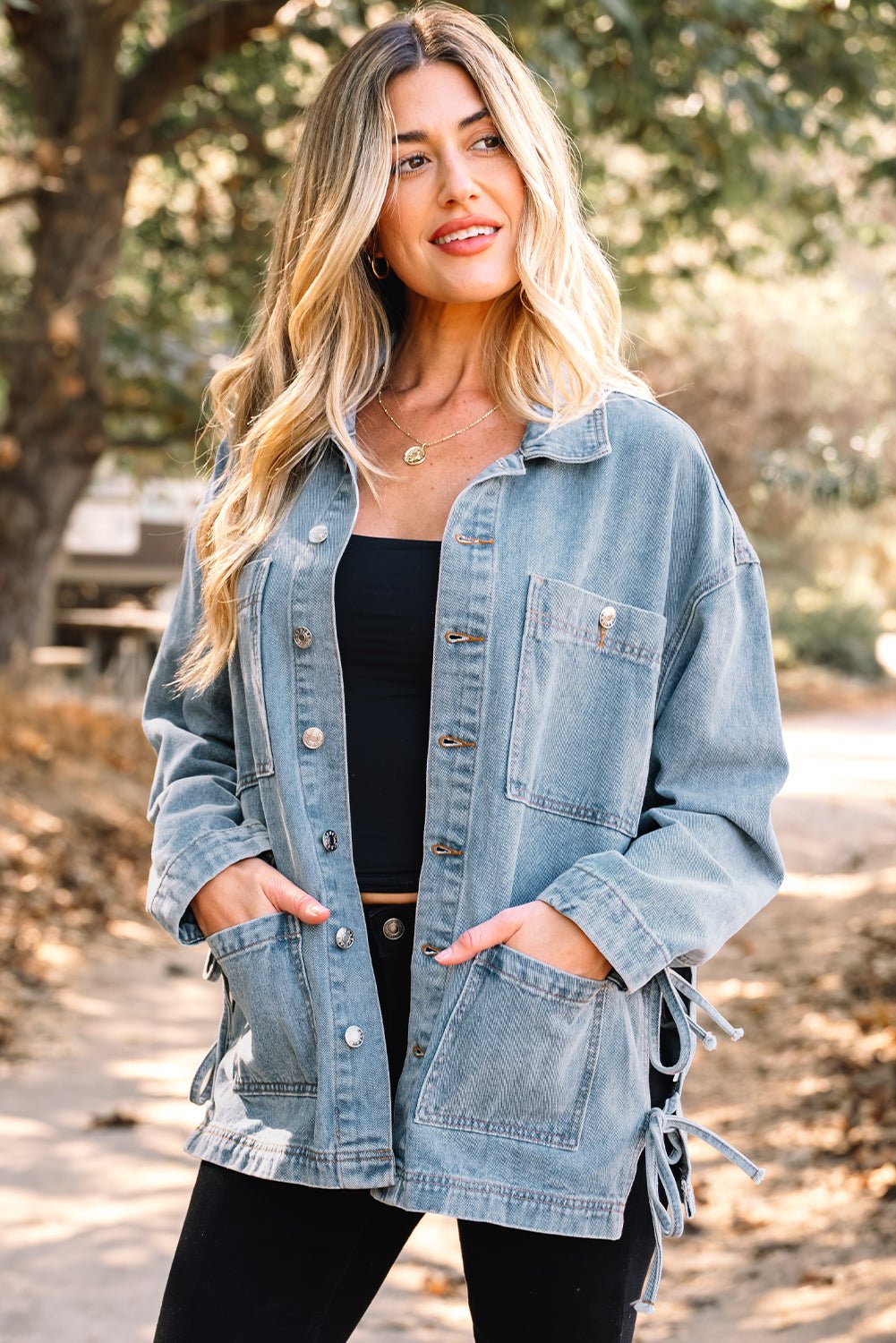 Denim Patch Pocket Side-Tie Jacket - Rooted & Reckless Co.