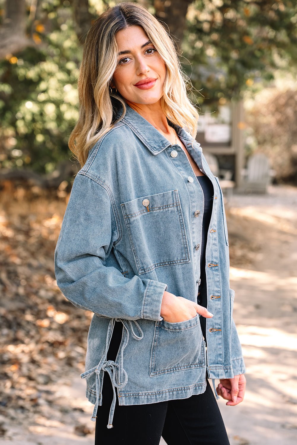 Denim Patch Pocket Side-Tie Jacket - Rooted & Reckless Co.