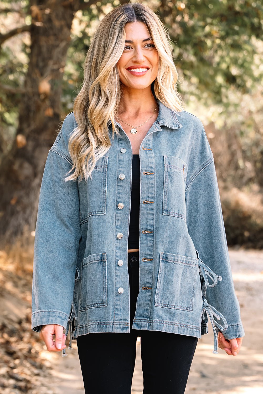 Denim Patch Pocket Side-Tie Jacket - Rooted & Reckless Co.
