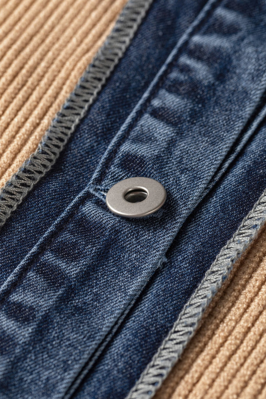 Denim Patchwork Collar Ribbed Knit Buttoned Cardigan - Rooted & Reckless Co.