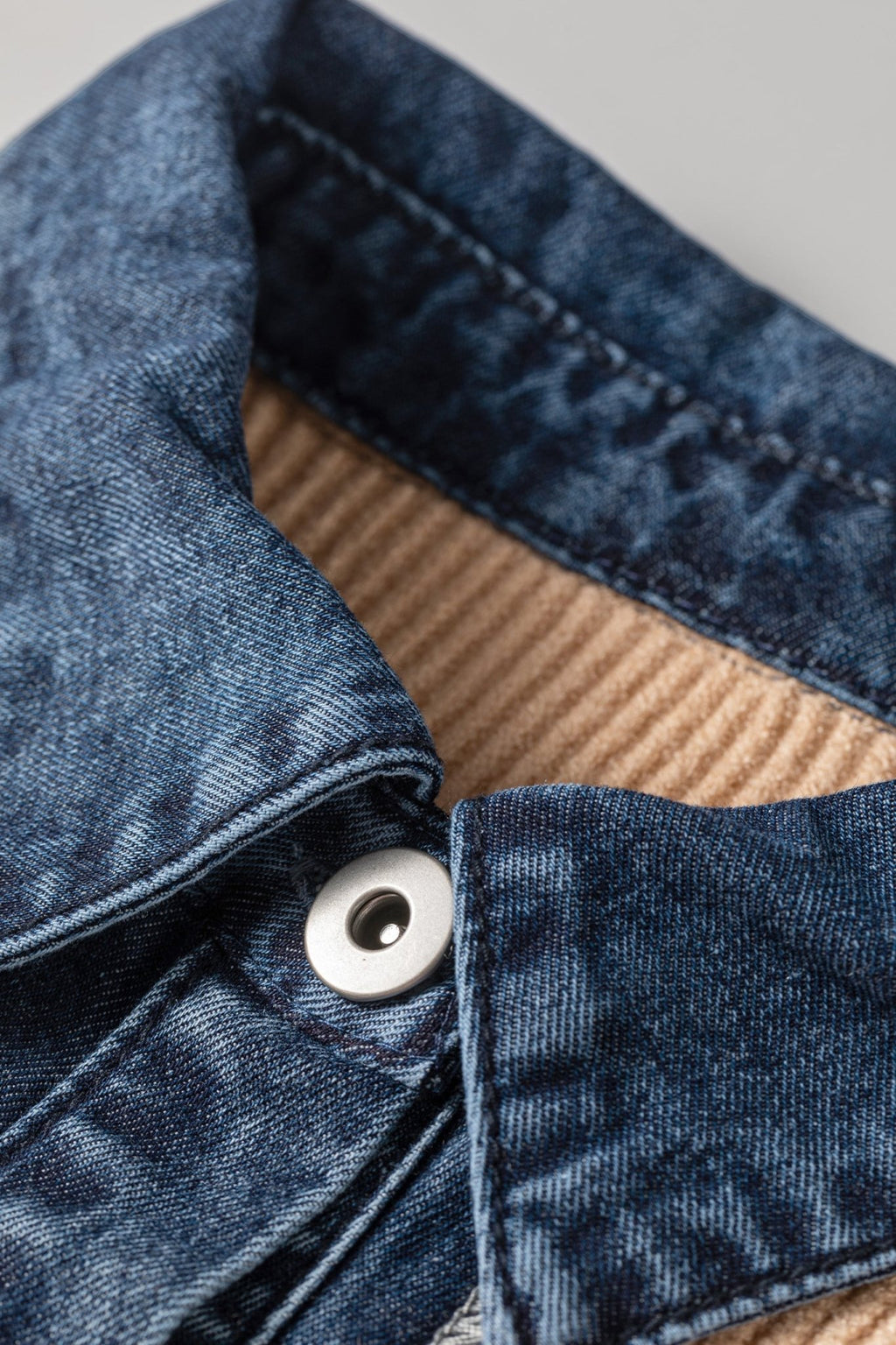 Denim Patchwork Collar Ribbed Knit Buttoned Cardigan - Rooted & Reckless Co.
