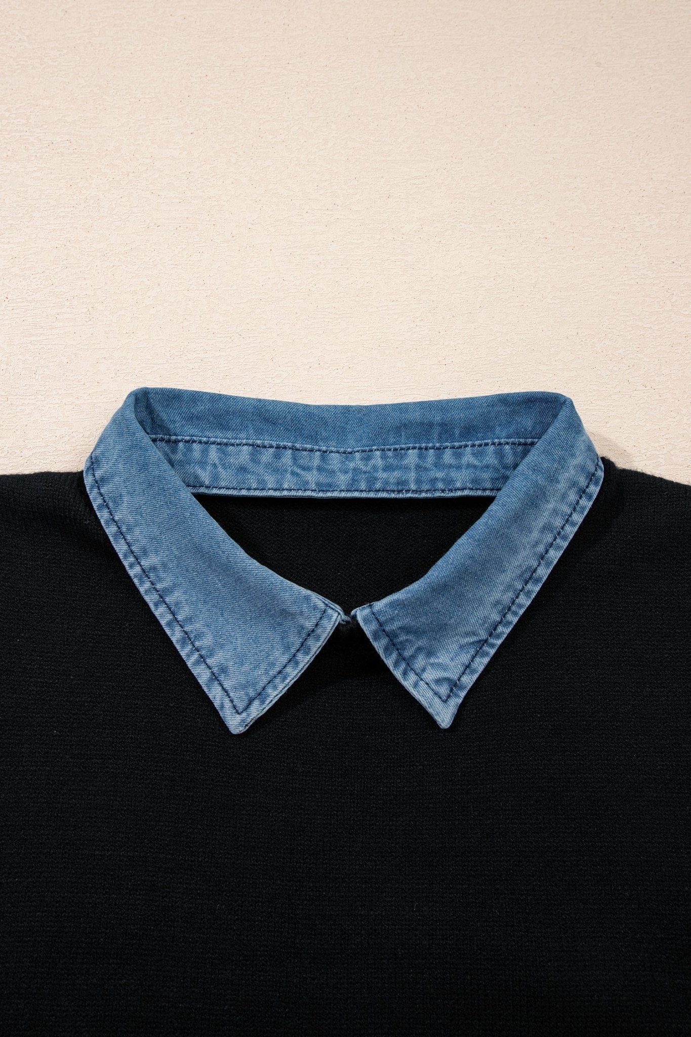 Denim Patchwork Collar Sleeveless Sweater Top - Rooted & Reckless Co.