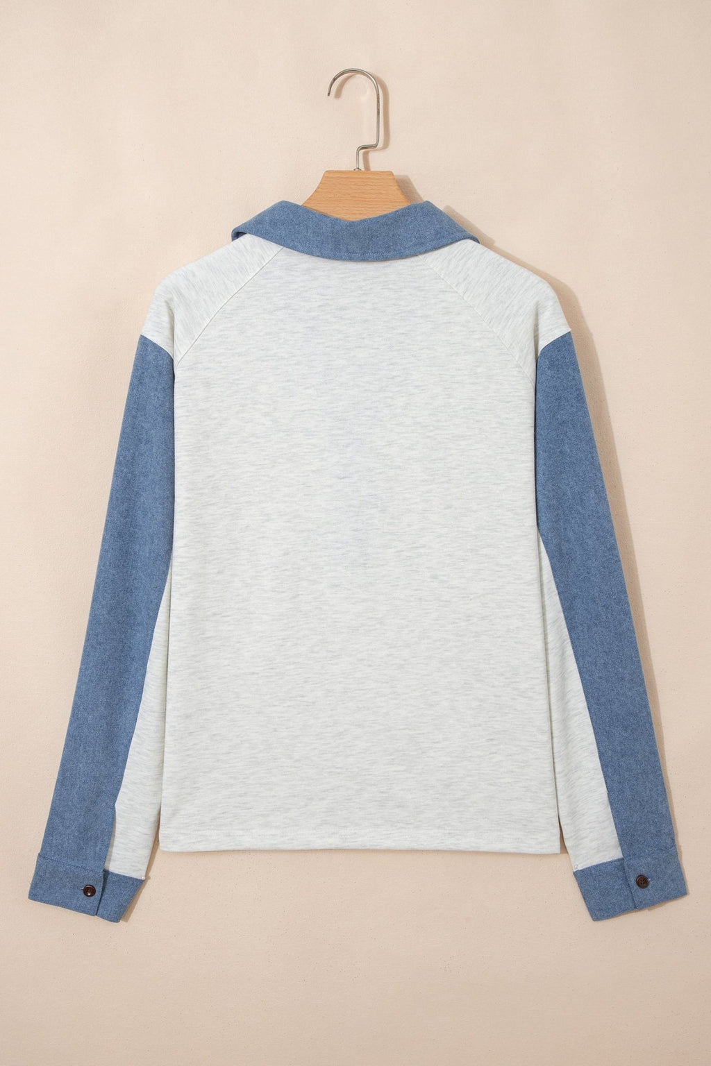 Denim Patchwork Polo Collar Long Sleeve Top - Rooted & Reckless Co.