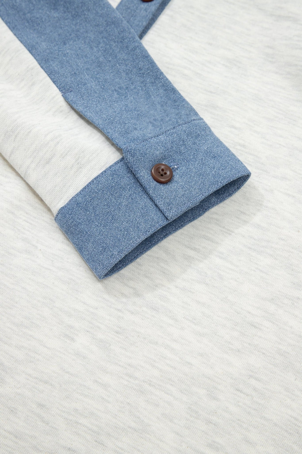 Denim Patchwork Polo Collar Long Sleeve Top - Rooted & Reckless Co.