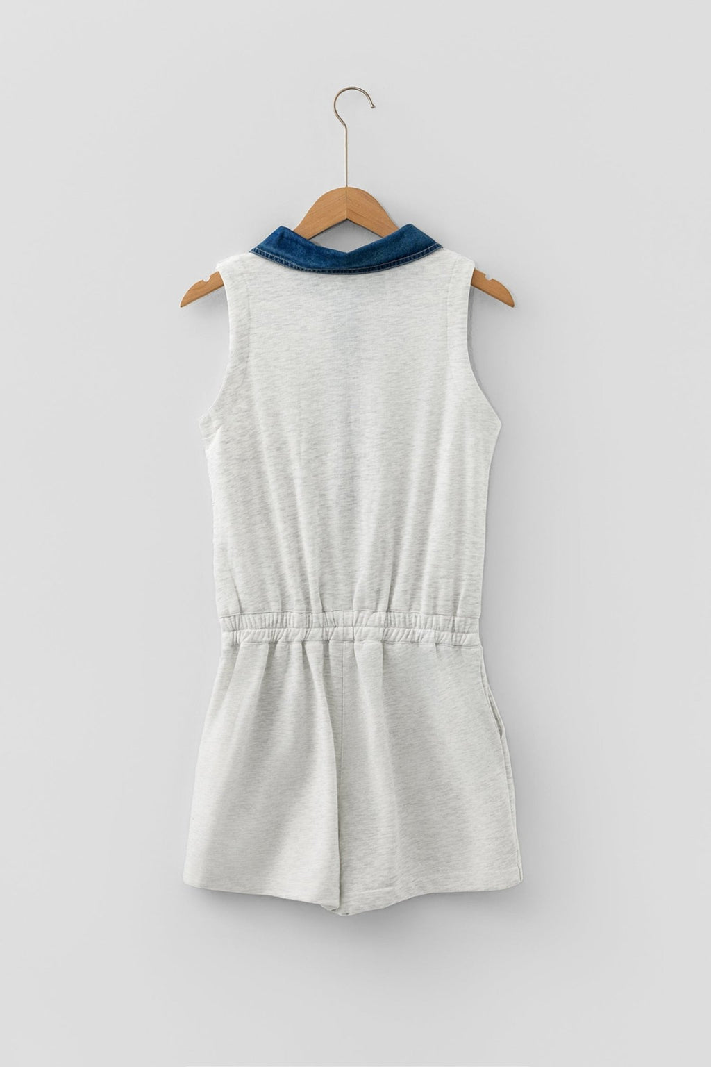 Denim Patchwork Polo Collar Sleeveless Romper - Rooted & Reckless Co.