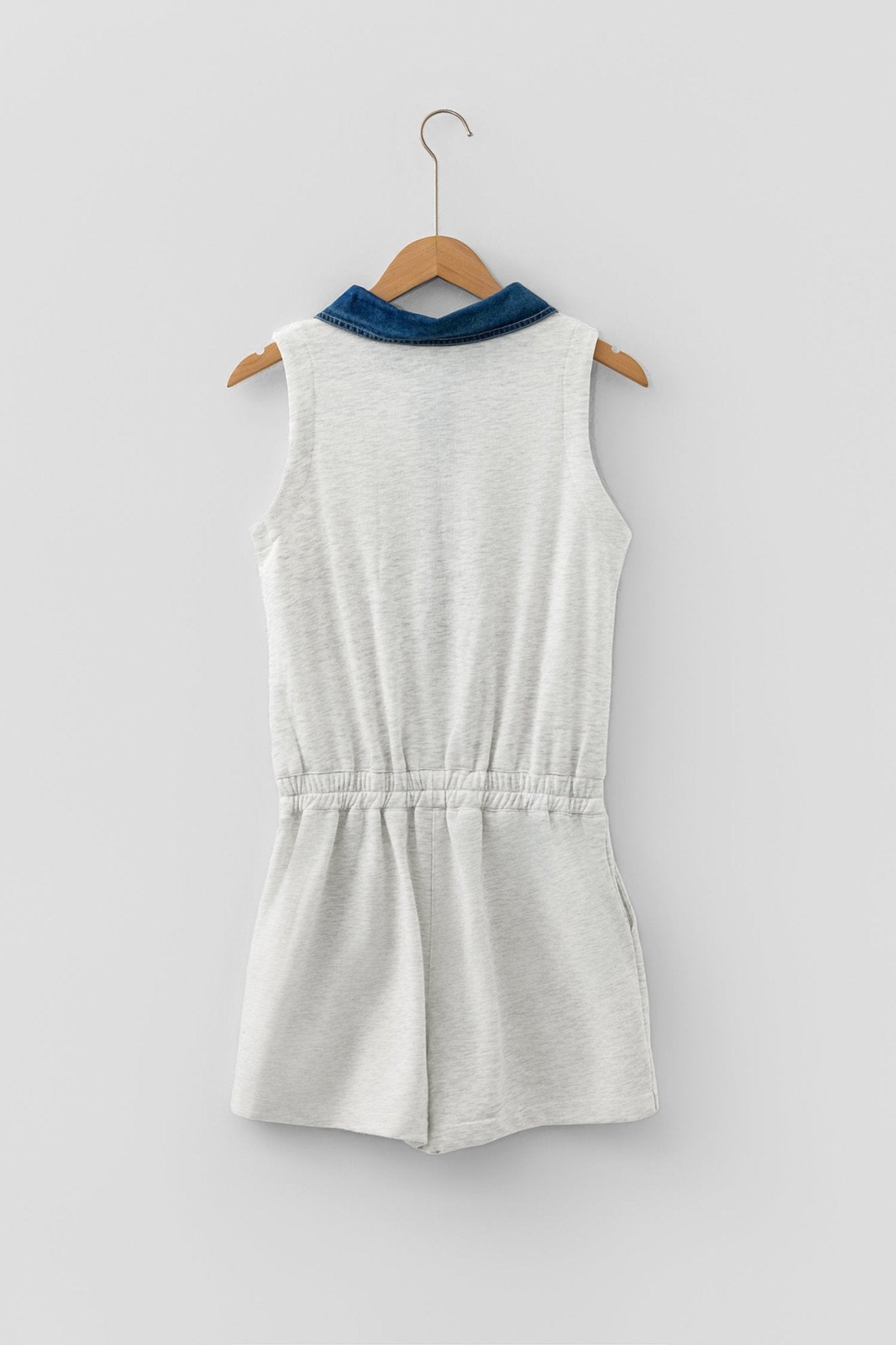 Denim Patchwork Polo Collar Sleeveless Romper - Rooted & Reckless Co.