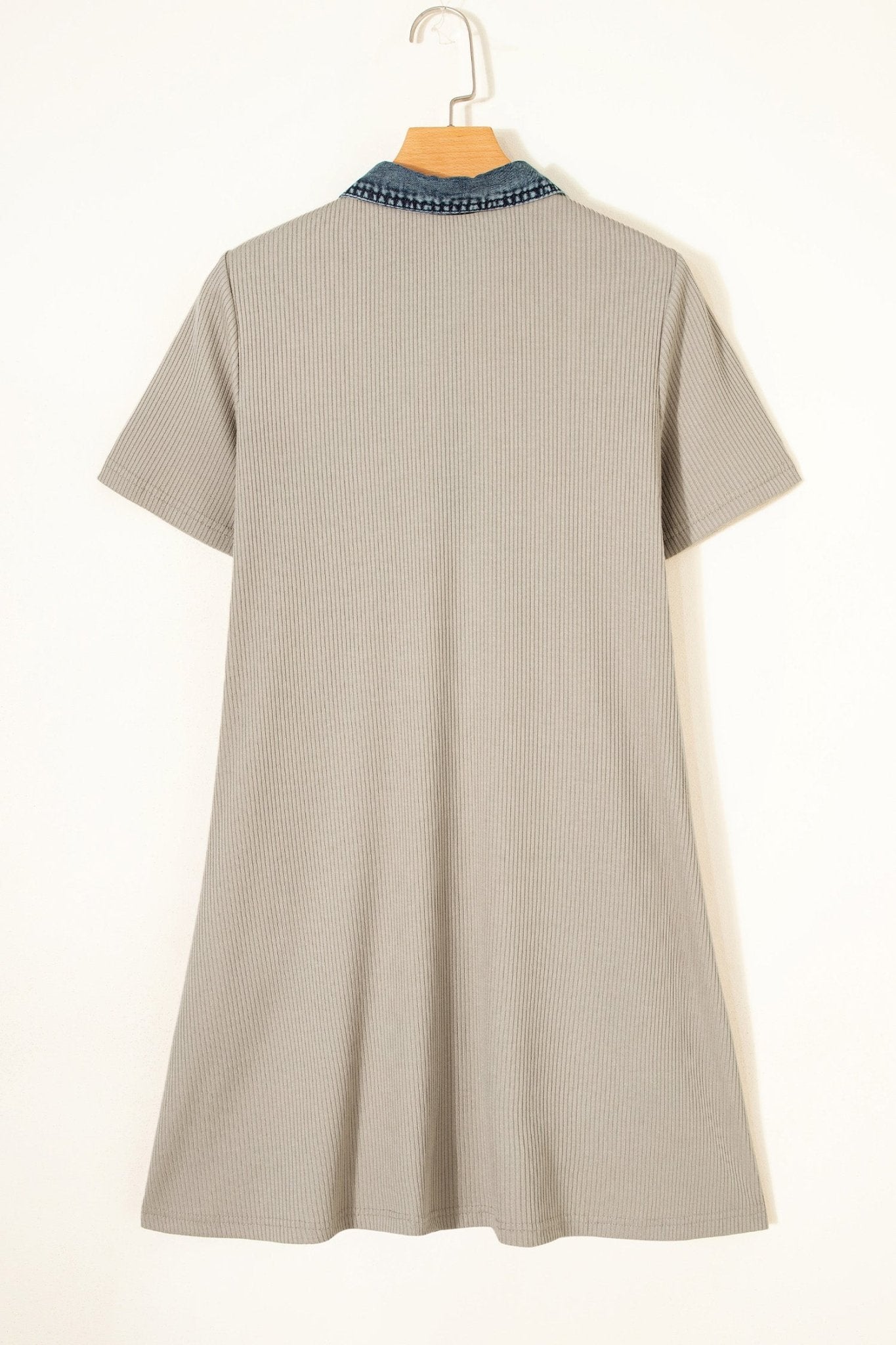 Denim Patchwork Ribbed Knit Polo Collar Dress - Rooted & Reckless Co.